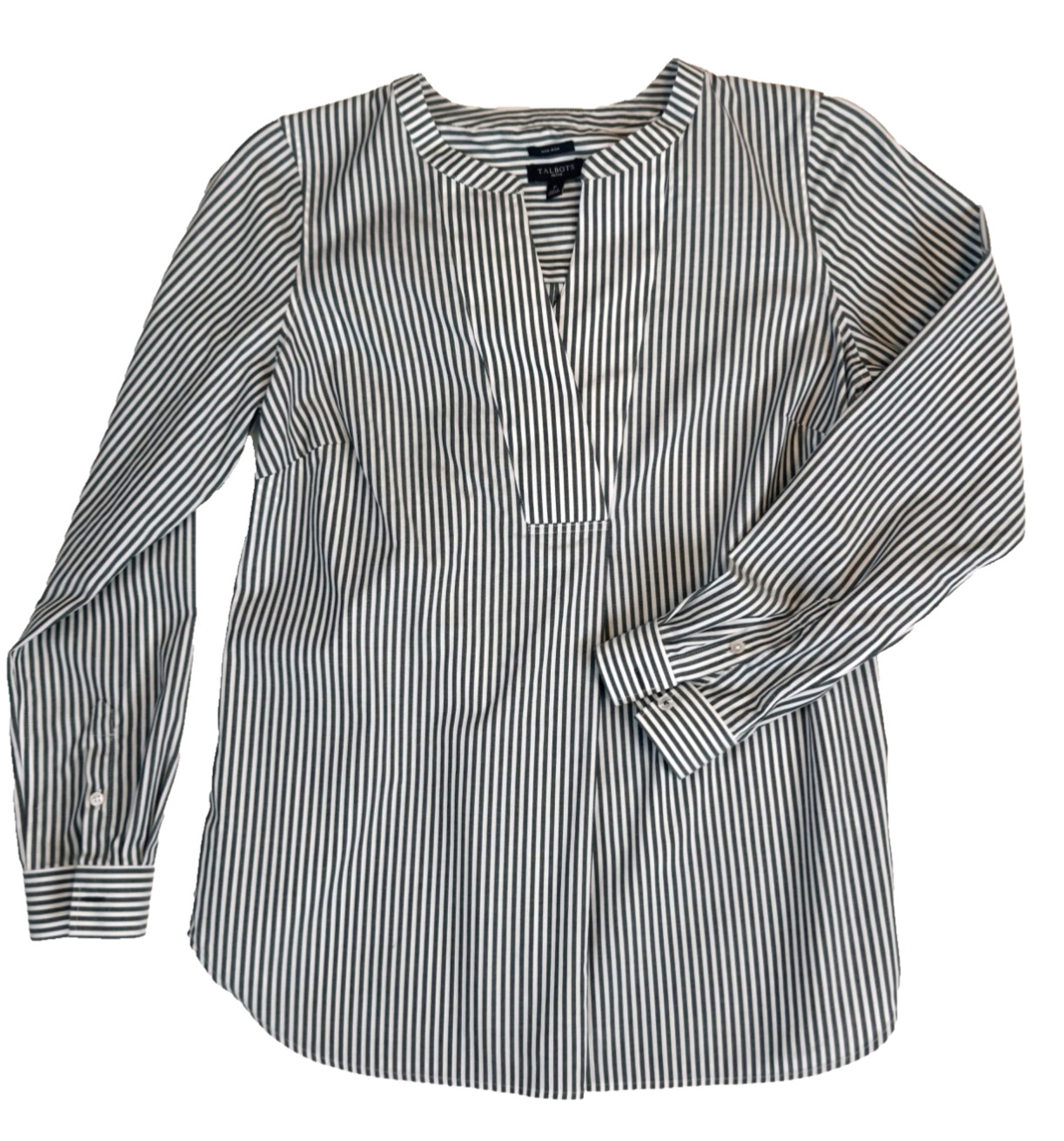 Talbots Blouse Non-Iron Womens Blue Tunic V-Neck Long Sleeve Stretch