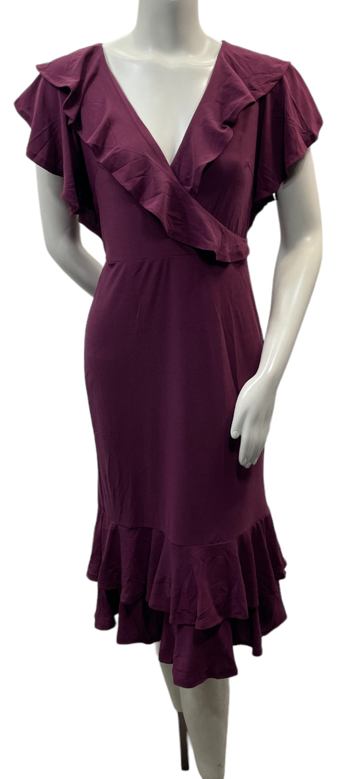 NY Collection Dress Womens size Small Petite PS Purple Vneck Flutter Ruffle New NY Collection Dress Womens size Small Petite PS Purple Vneck Flutter Ruffle New