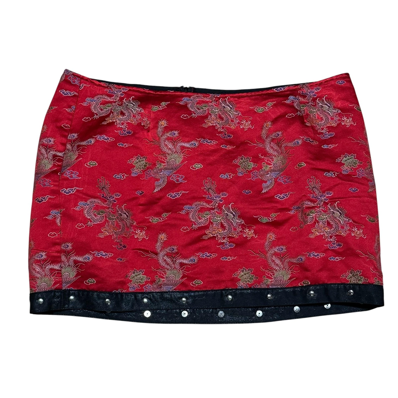 Y2K 2002 Lip Service Skirt Womens 14 Red Geisha Dragon Mini Studded