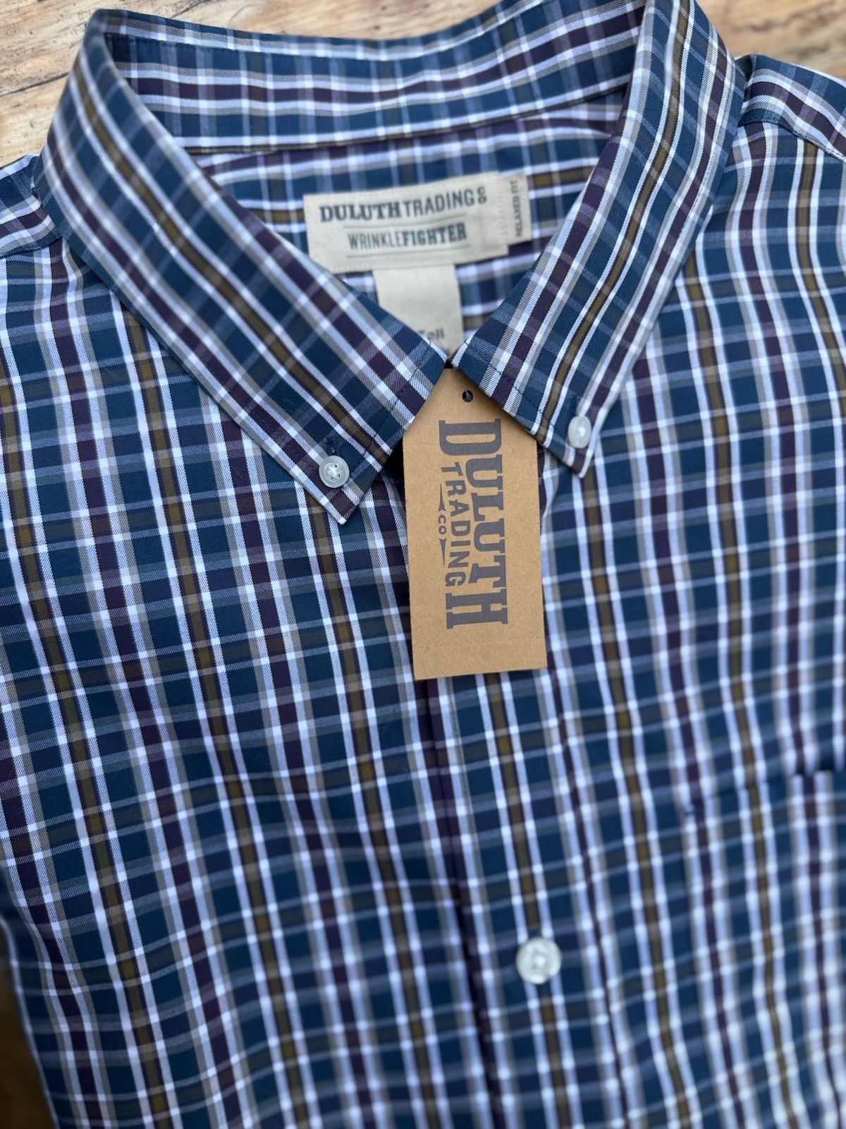 NWT Duluth Trading Co Big & Tall Wrinkle-Resistant Plaid Button-Down Shirt LT