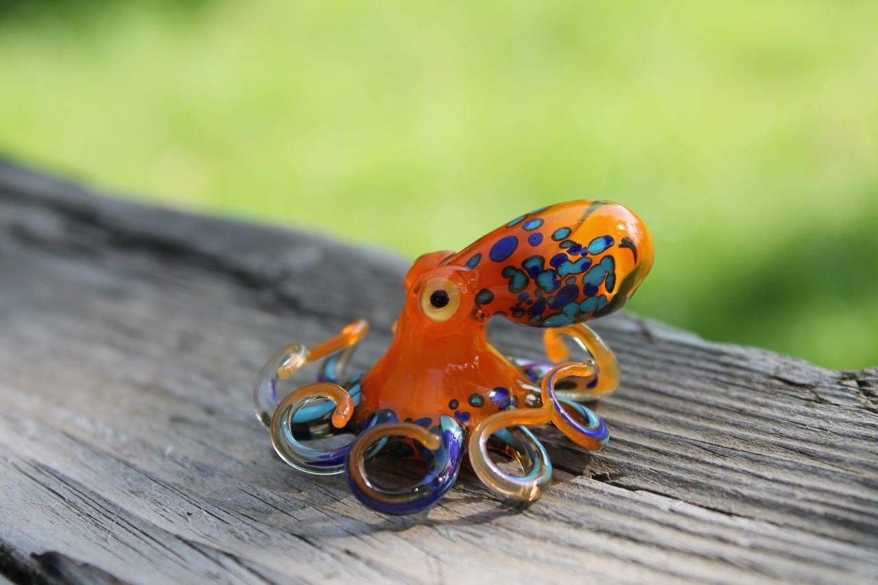 Orange Blue Blown Glass Octopus glass figurine Octopus Glass Ocean Octopus