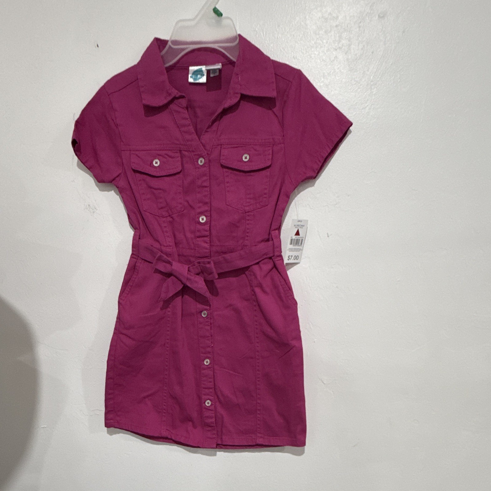 Xhilaration Girls Pink Knee-Length Shirt Dress Button Belted Pockets