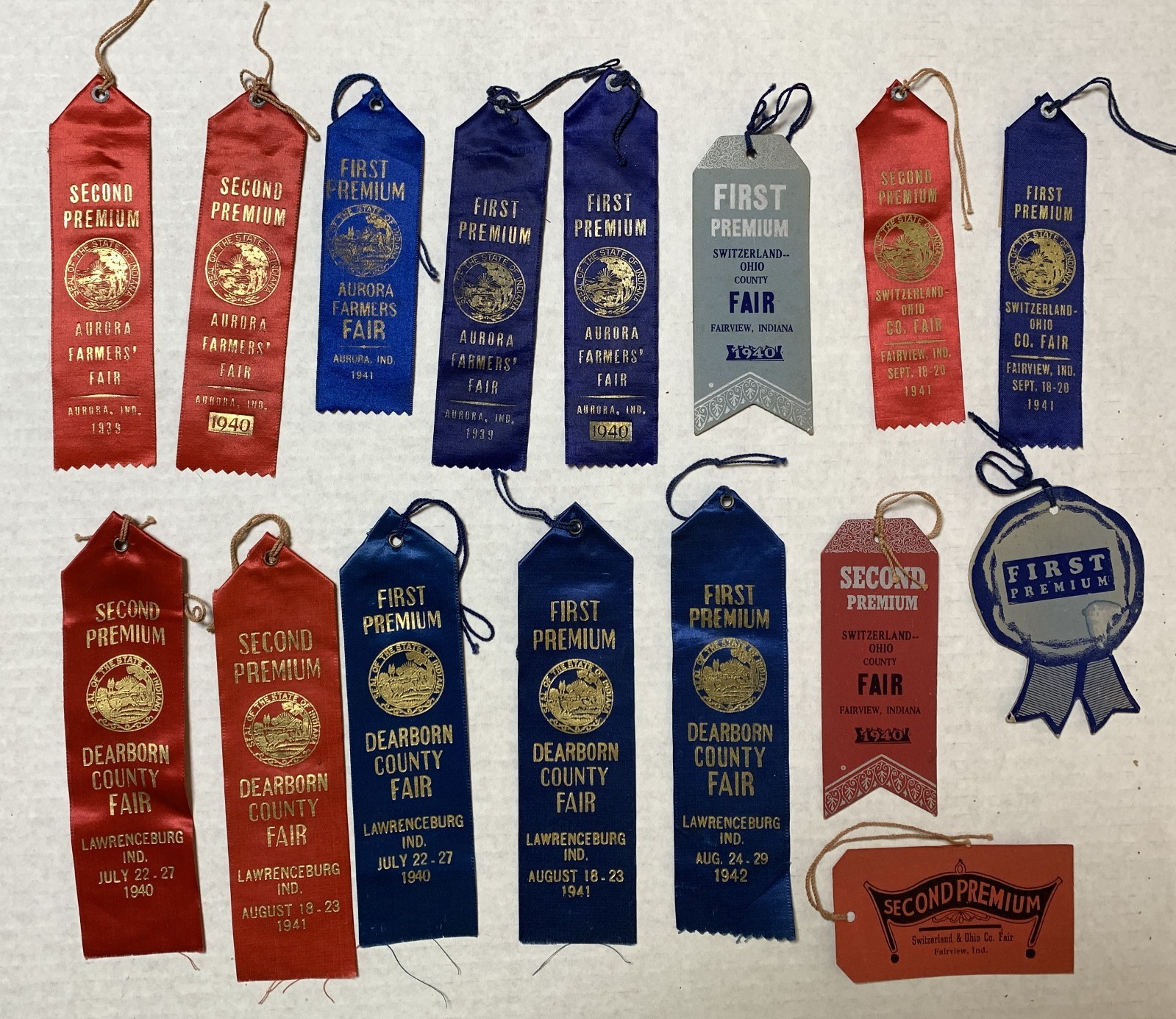 Vintage 1938 - 1942 Indiana Farmers & County Fair Award Ribbons Lot Of 16 Vintage 1938 - 1942 Indiana Farmers & County Fair Award Ribbons Lot Of 16