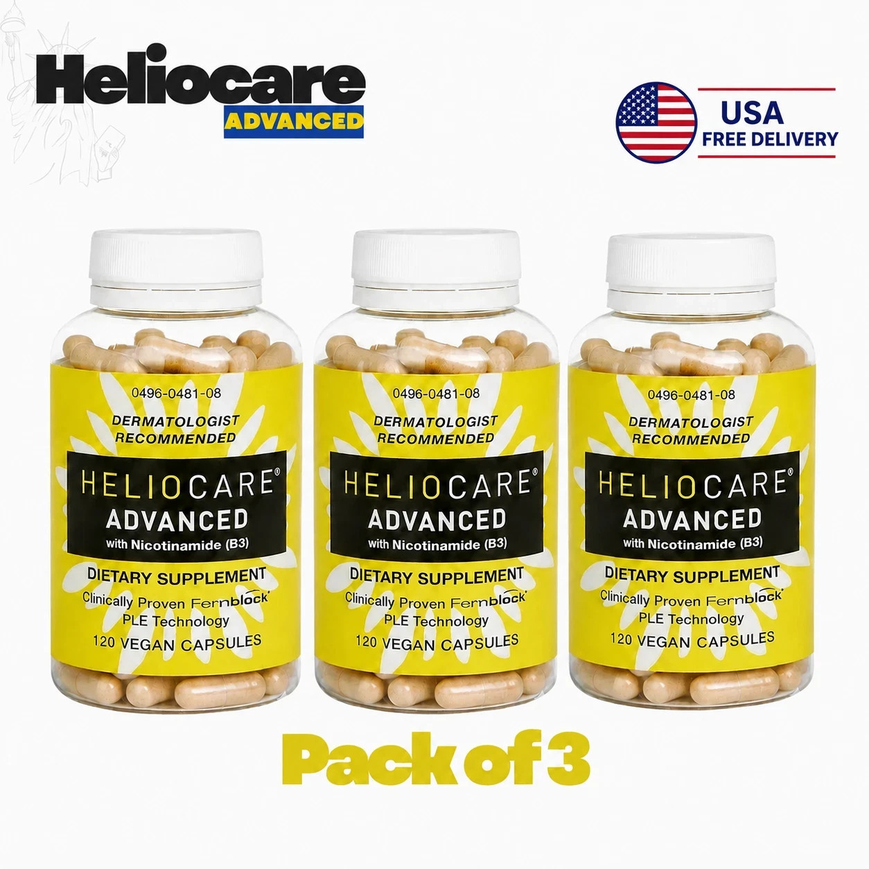 3 Packs Heliocare Advanced Nicotinamide B3 Skin Health 120 Capsules Exp: 08/2028
