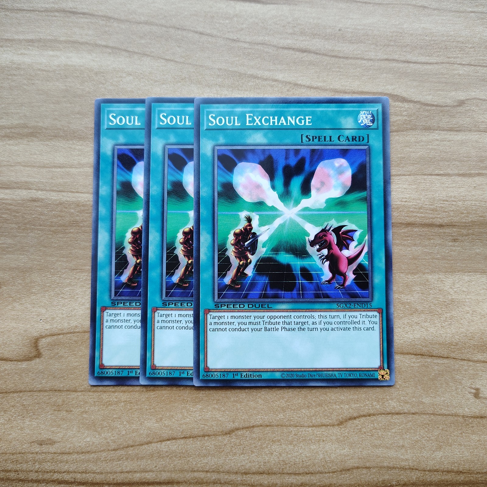 Yu-Gi-Oh - Soul Exchange 3X - Full Playset Of Spell Cards - SGX2-END15 Yu-Gi-Oh - Soul Exchange 3X - Full Playset Of Spell Cards - SGX2-END15