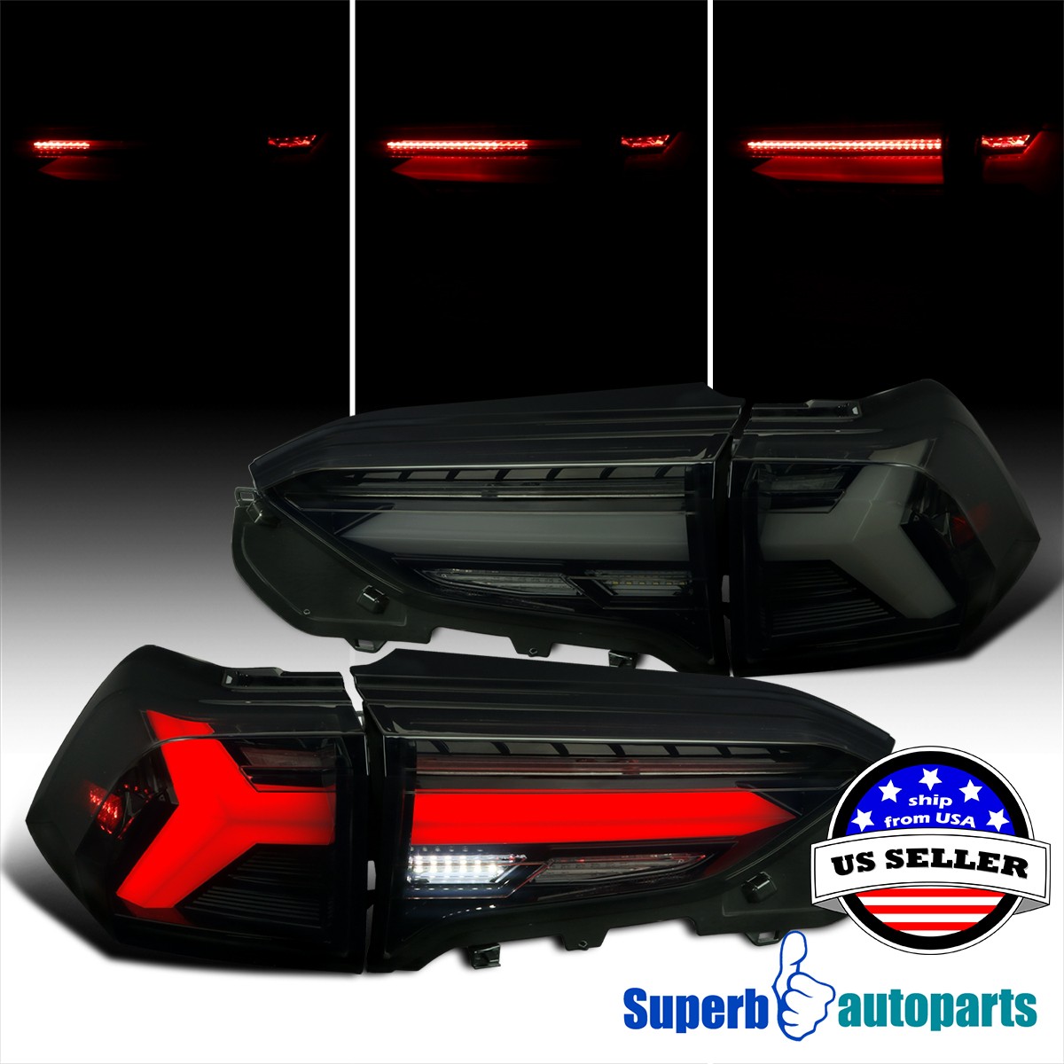 Fit 2019-2024 Toyota RAV4 Sequential LED Tail Light Rear Lamp Glossy Black Smoke