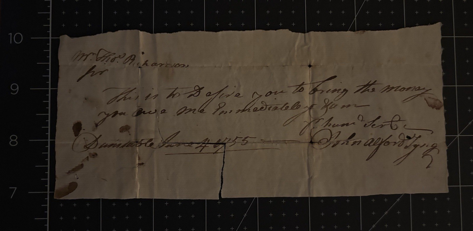 1755 Promissory Note From Dunstable (Now MA/NH) Signed by John Alford Tyng Rare 1755 Promissory Note From Dunstable (Now MA/NH) Signed by John Alford Tyng Rare