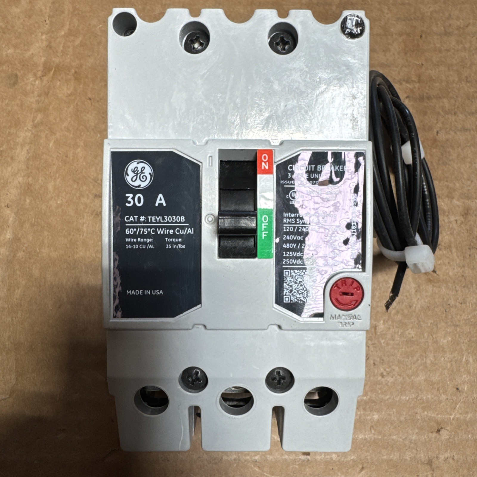 GE TEYL3030B BREAKER 3POLE 30A 480V 250VDC NEW READY TO SHIP GE TEYL3030B BREAKER 3POLE 30A 480V 250VDC NEW READY TO SHIP