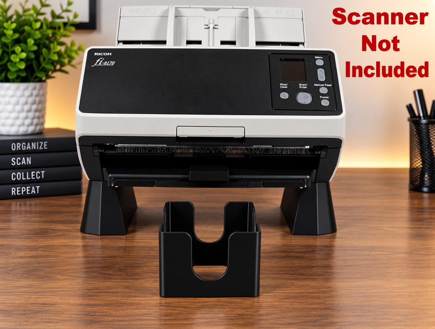 TCG Card Scanner Riser & Catch Bin for Ricoh fi-8170 - Black 3D Printed Stand