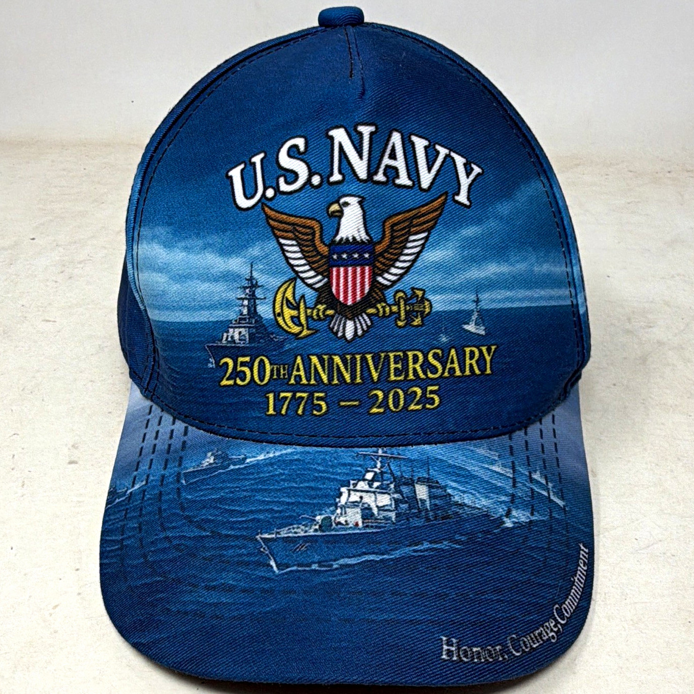 U.S. Navy 250th Anniversary 1775-2025 Blue Adjustable Snapback Cap Flag U.S. Navy 250th Anniversary 1775-2025 Blue Adjustable Snapback Cap Flag