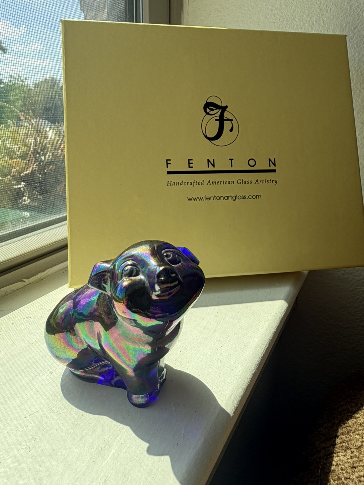 VTG Fenton Cobalt Blue Iridescent Glass Pig Figurine Rainbow Carnival Vintage VTG Fenton Cobalt Blue Iridescent Glass Pig Figurine Rainbow Carnival Vintage