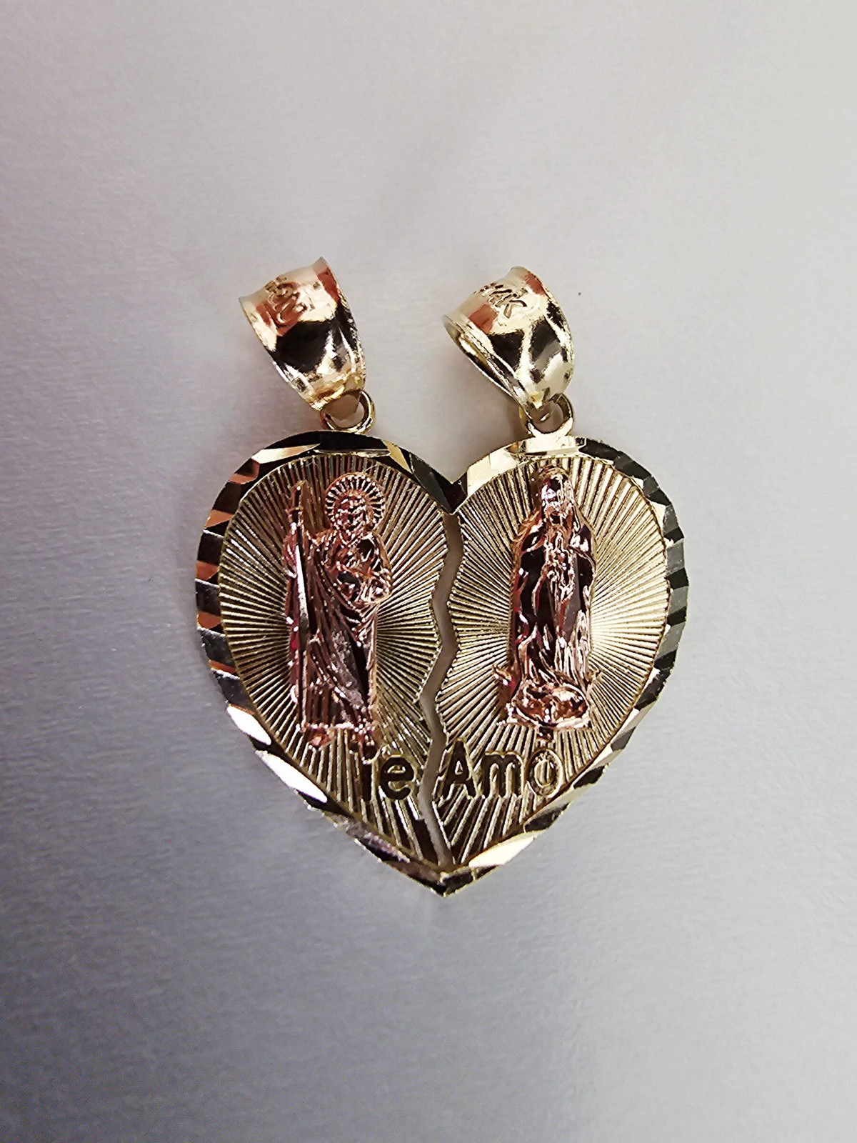 14k Solid Gold Virgin Mary and San Judas Tadeo Pendant