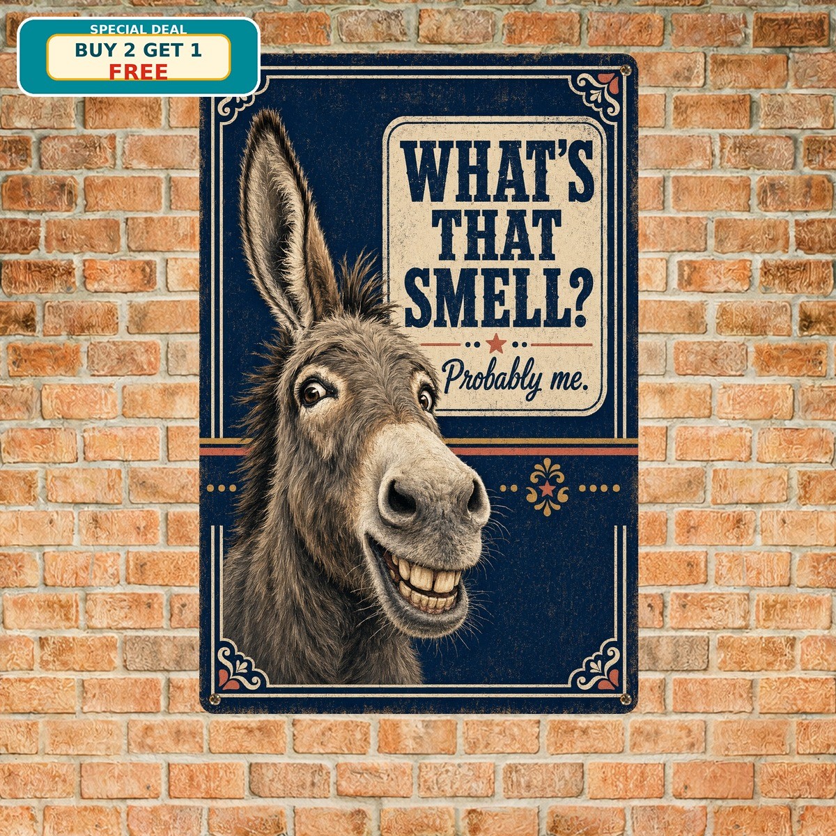 Funny Donkey Bathroom Decor Tin Sign Animal Restroom Wall Plaque