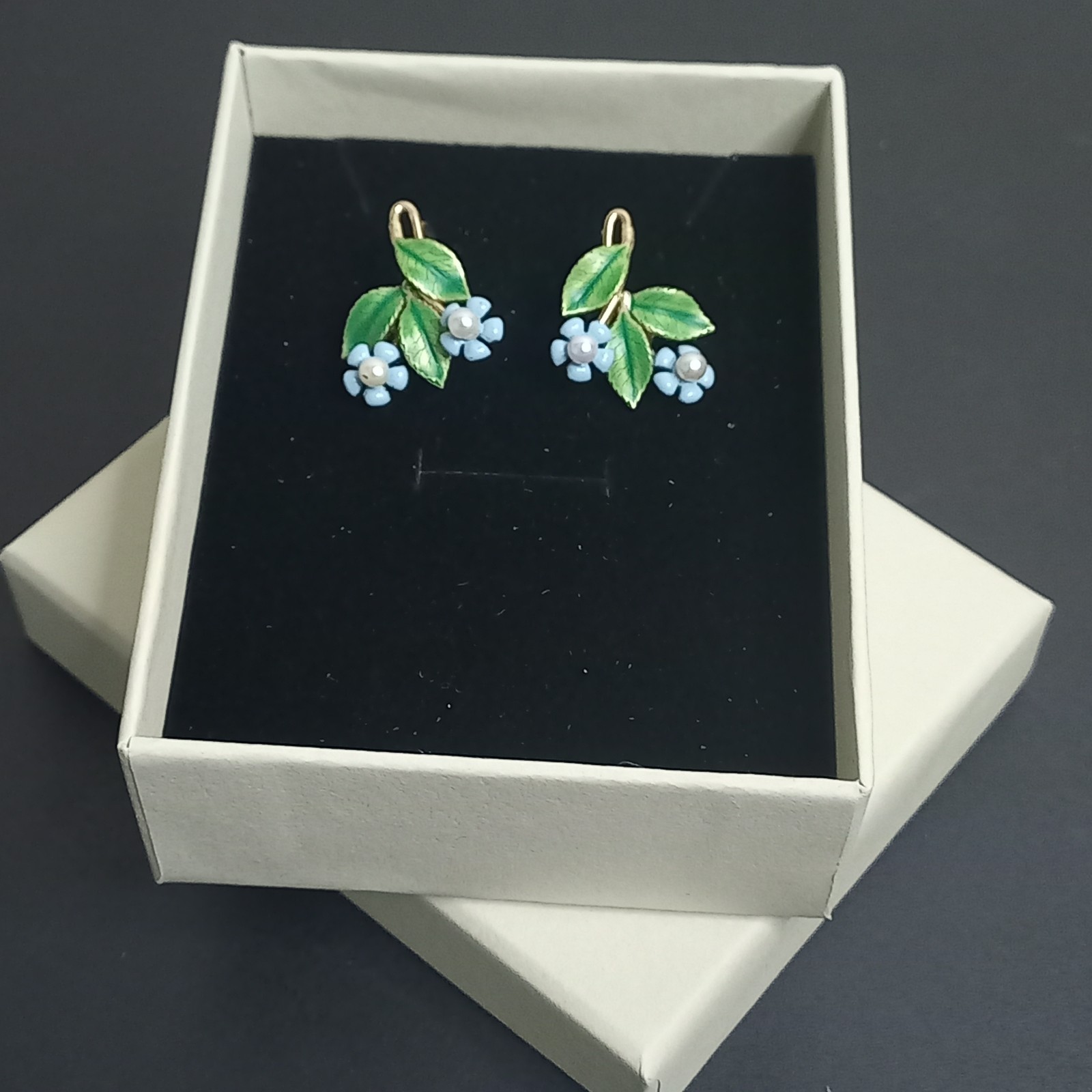 Vtg Krementz 14k Gold Overlay Enamel Forget Me Not Cultured Pearl Earrings Screw