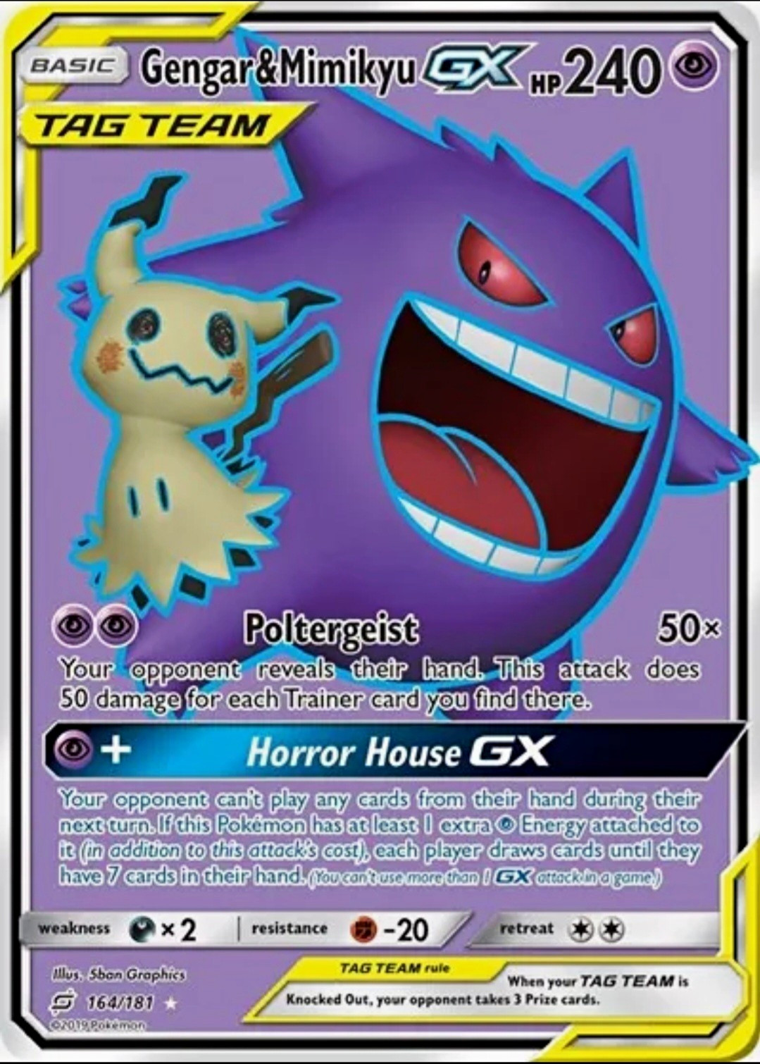Gengar & Mimikyu GX Full Art TAG TEAM 164/181 SM-Team Up Ultra Rare Holo