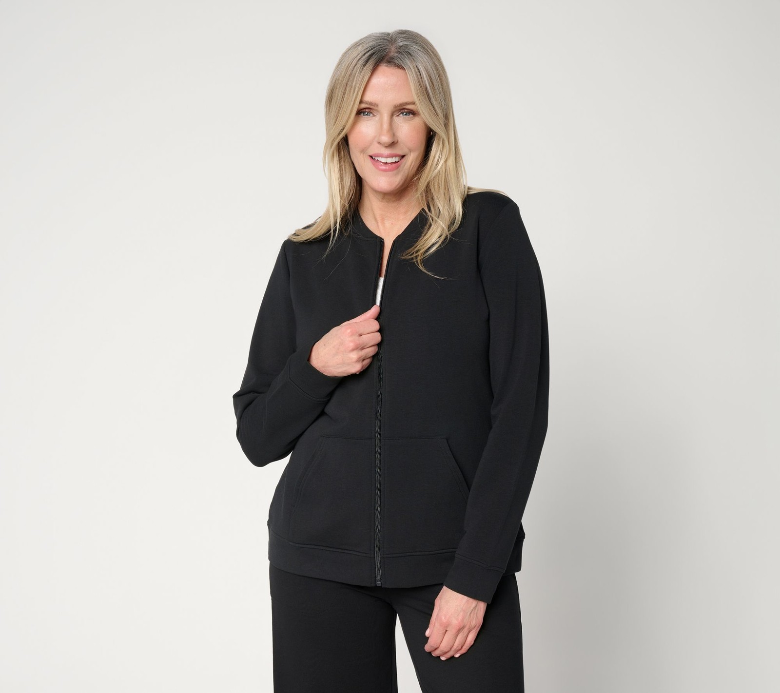 Liberare Women\'s Jacket Sz L Denim & Co. Active French Terry Zip w Black A596374