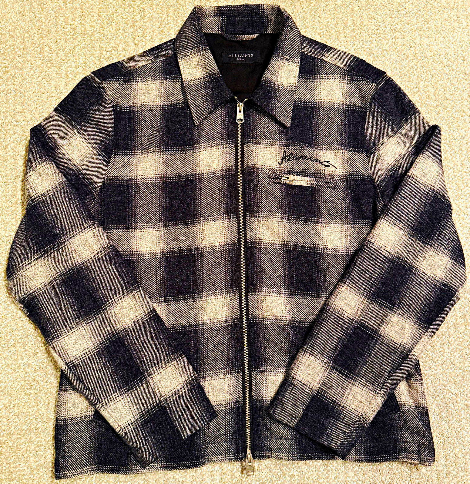 AllSaints Men\'s Plaid Full Zip Jacket Size L AllSaints Men\'s Plaid Full Zip Jacket Size L