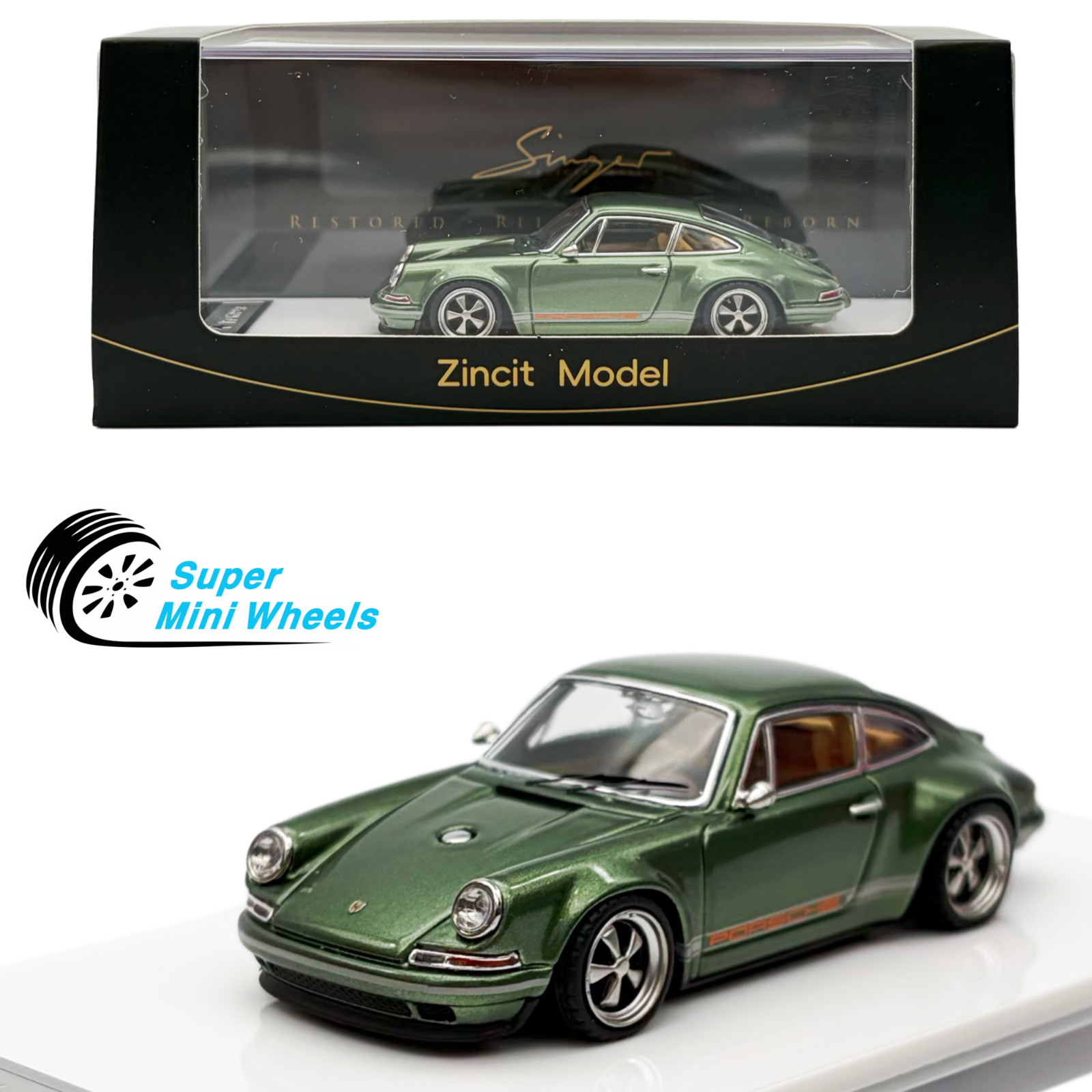 Zincit Model 1:64 Porsche 911 Singer Coupe Green Diecast Model Zincit Model 1:64 Porsche 911 Singer Coupe Green Diecast Model