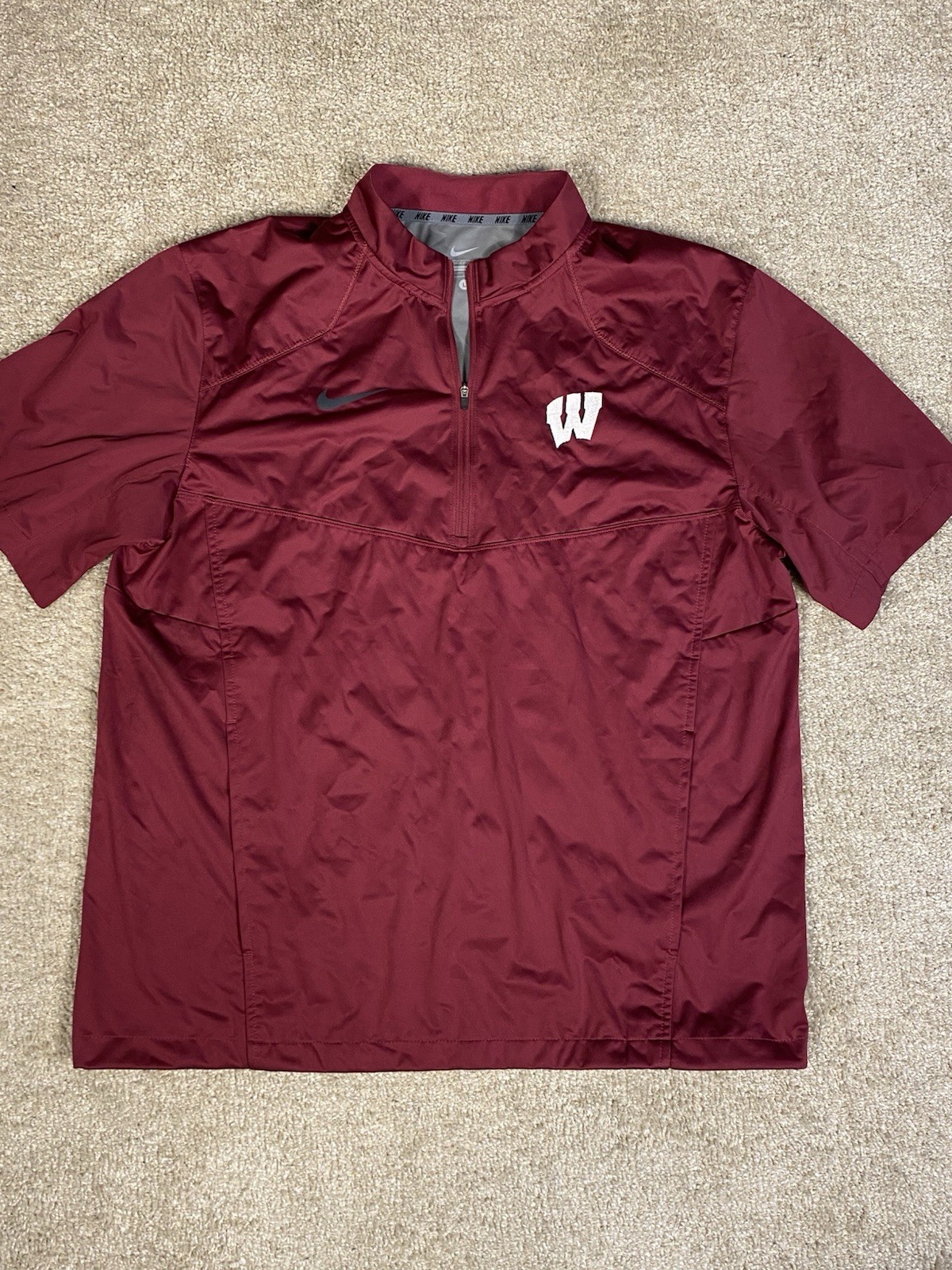 Nike Wisconsin Badgers Quarter Zip Shirt Mens Lrg Performance Team Issue