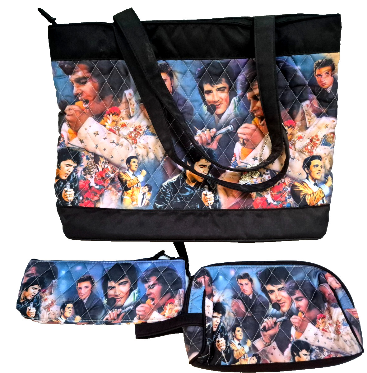 Bradford Exchange Elvis Presley Quilted Carryall Bag 2 Pouches TCB Charm NWOT
