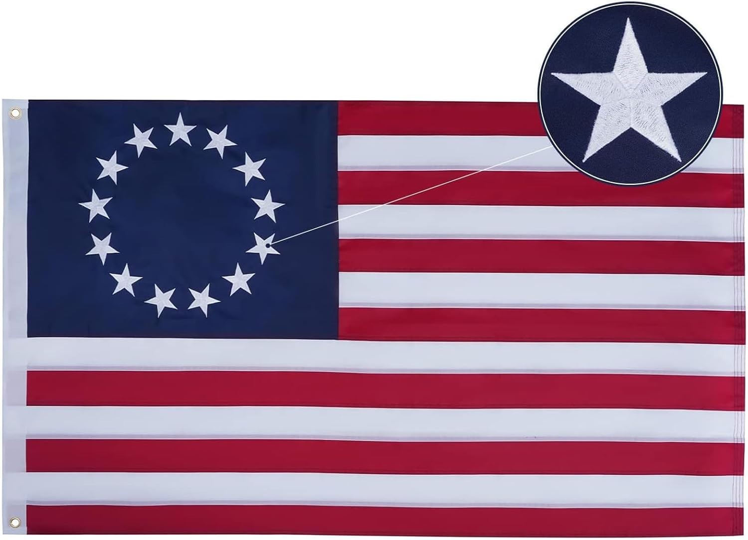 BETSY ROSS Flag 3x5 Feet Embroidered 100% American Made In USA Flag Grommets BETSY ROSS Flag 3x5 Feet Embroidered 100% American Made In USA Flag Grommets