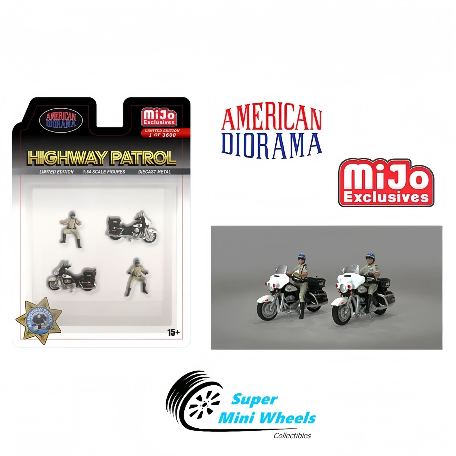 American Diorama 1:64 - Highway Patrol Motorcycles - Figures - 4pcs Set - Metal