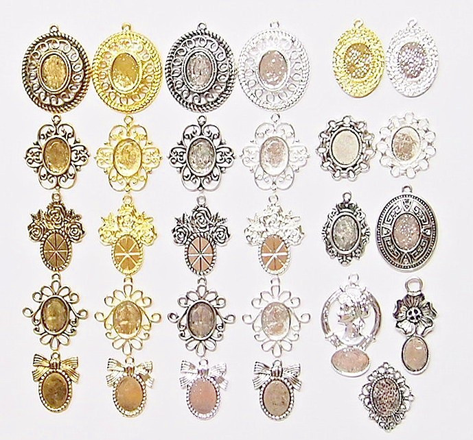 29 ASSORTED 14x10mm OVAL JEWELRY SETTINGS – BEAUTIFUL VINTAGE-STYLE DESIGNS NICE