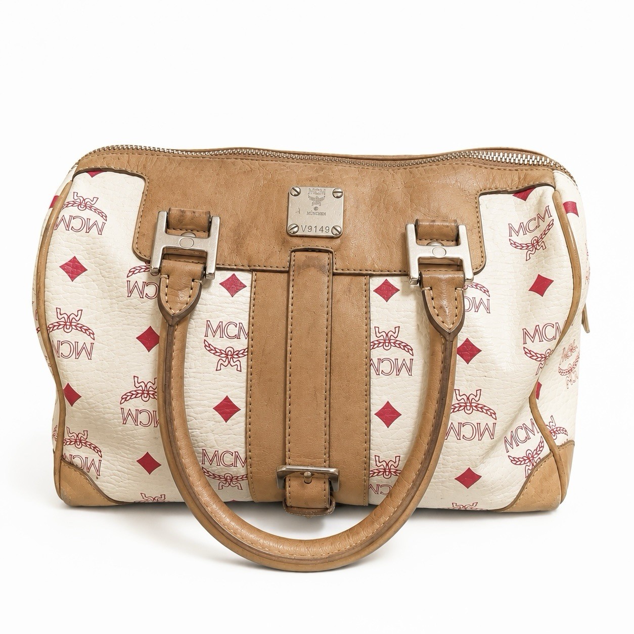 Authentic Vintage MCM Visetos Boston Bag Satchel – Limited Edition Cream & Pink