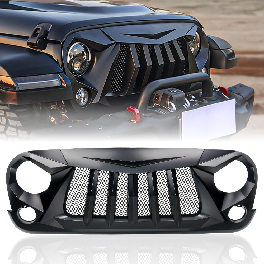 Xprite Black Front Grill Grid Grille w/Mesh for 2007-2018 Jeep Wrangler JK JKU