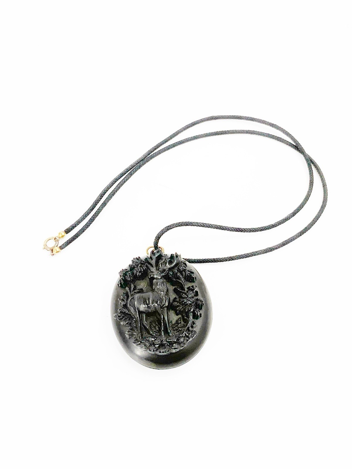 Antique Gutta percha thermoplastic morning locket istag deer Monarch of the Glen