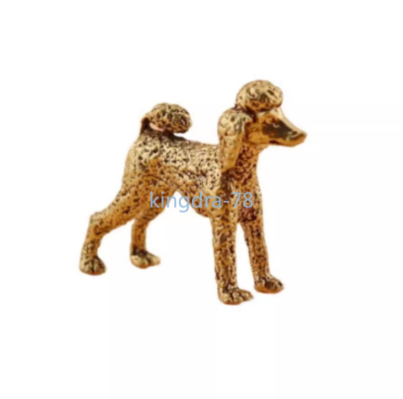 45mm Exquisitely Brass Handcaved Cute Poodle Statue Feng Shui Ornament Tea Pet