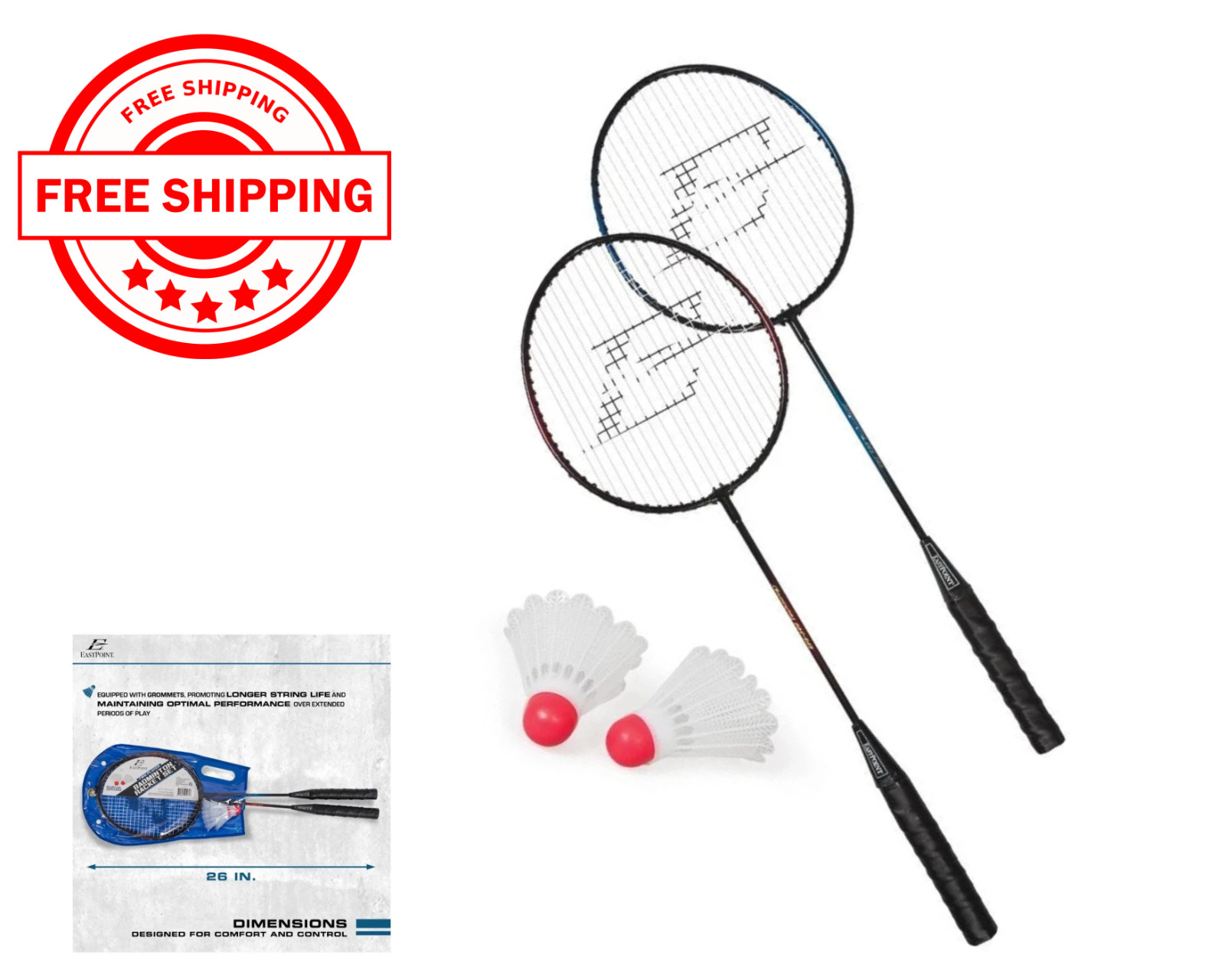 EastPoint Sports 2 Player Badminton Racket Set; Contains 2 Rackets with Tempered