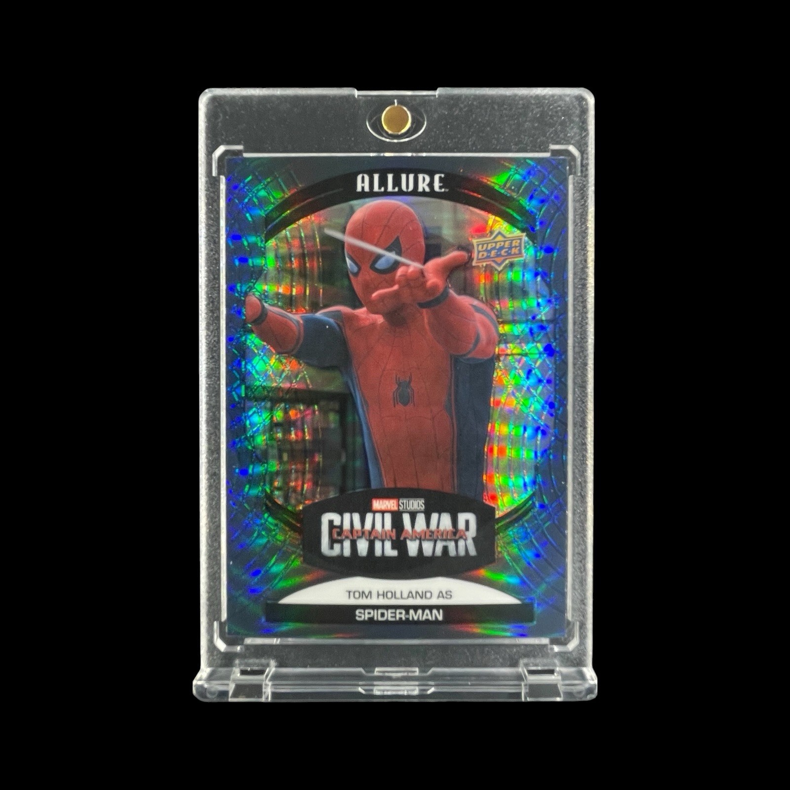 SPIDER-MAN BLACK REFRACTOR HOLO TOM HOLLAND CARD 2022 Upper Deck Civil War