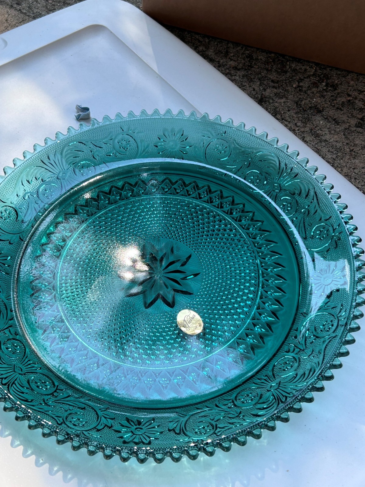 Vintage Tiara Indiana Glass 12-inch Sandwich Spruce green serving platter Vintage Tiara Indiana Glass 12-inch Sandwich Spruce green serving platter