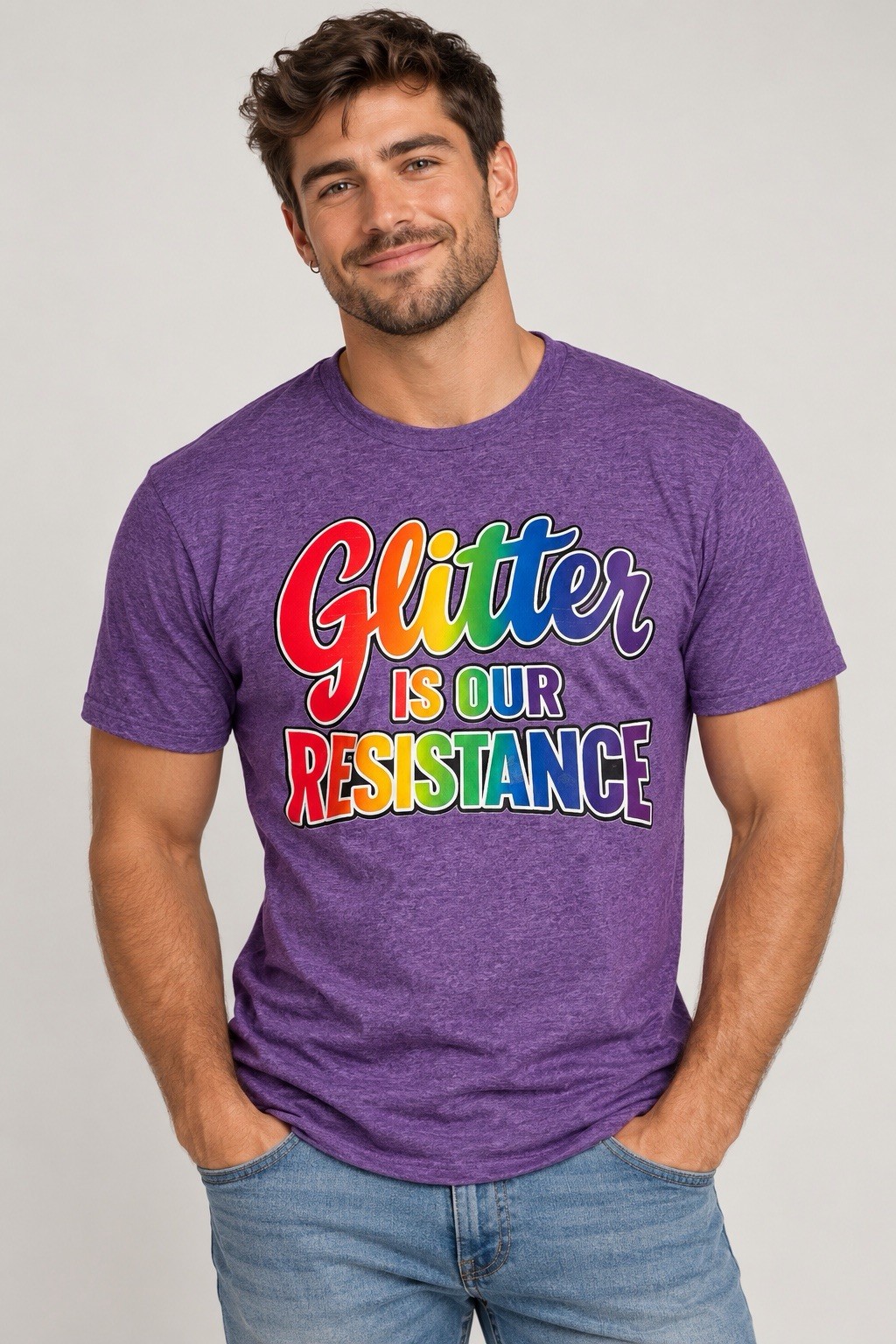 Purple Glitter “Is Our Resistance” Rainbow Graphic Cotton T-Shirt Unisex, LGBTQ+