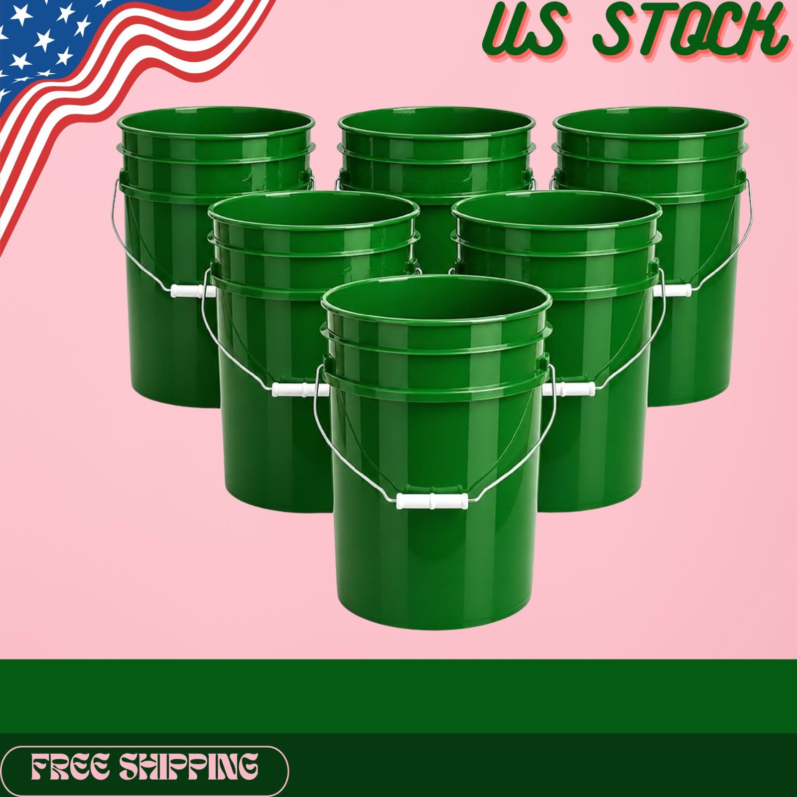 NEW 5 Gallon Food Grade Plastic Bucket Metal Handle Green 6 Pack BPA Free