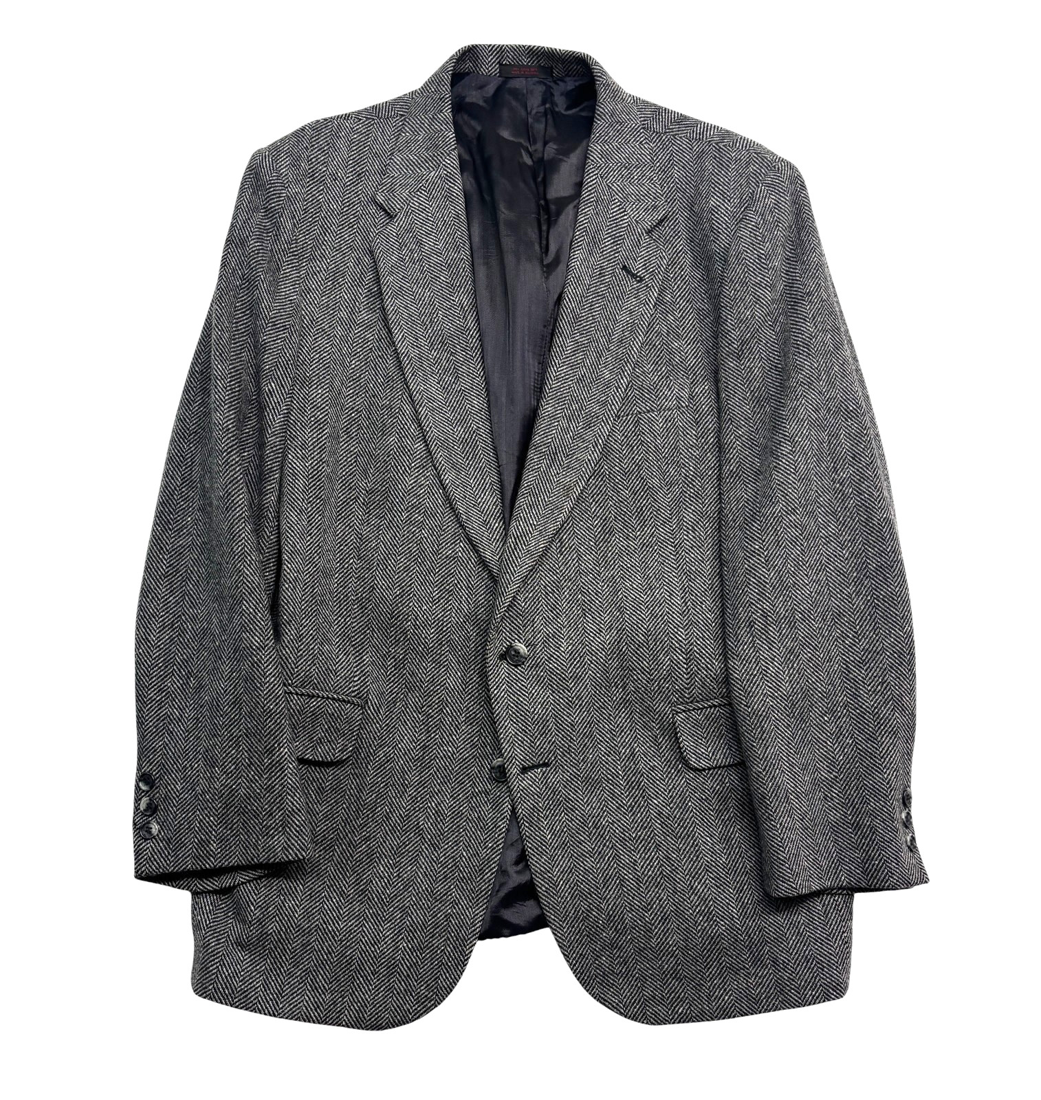 vtg Stanley Blacker 44L Gray Black Herringbone Tweed Blazer Jacket Sport Coat