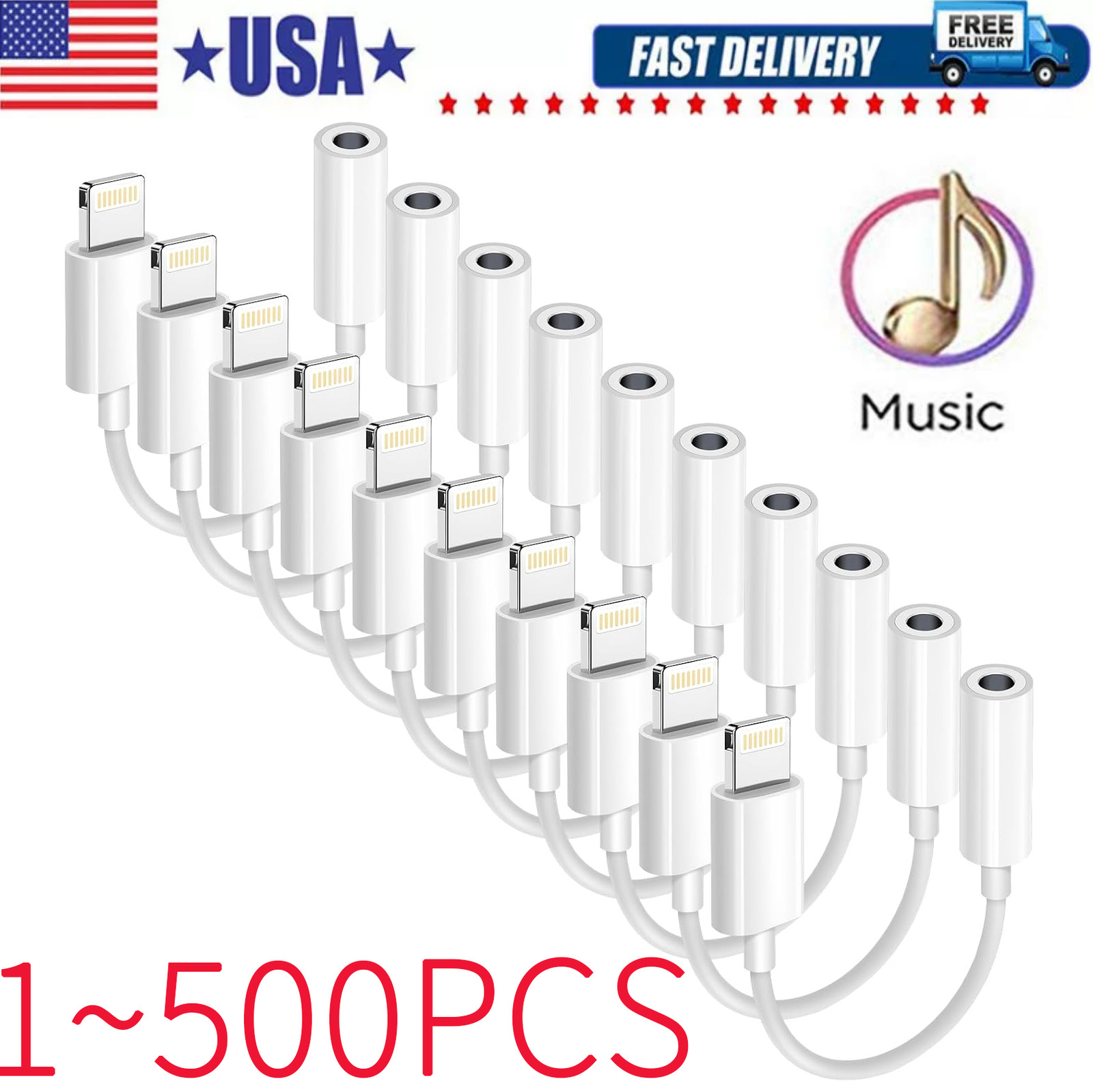 For iPhone Headphone Adapter Jack 8 Pin to 3.5mm Aux Cord Dongle Converter Lot