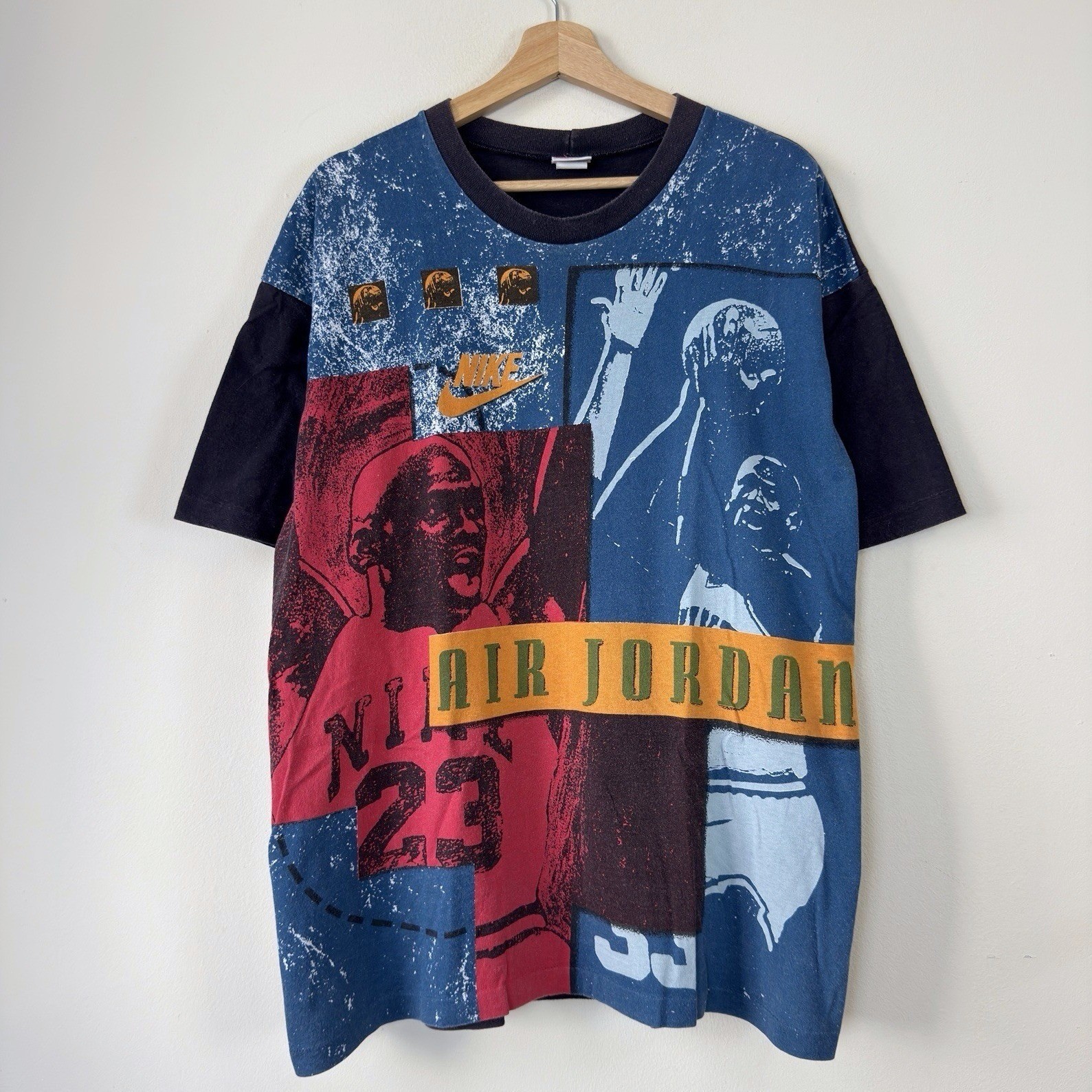 Vintage 90\'s Nike Michael Jordan AOP Art Single Stitch Black Tee Shirt - XL