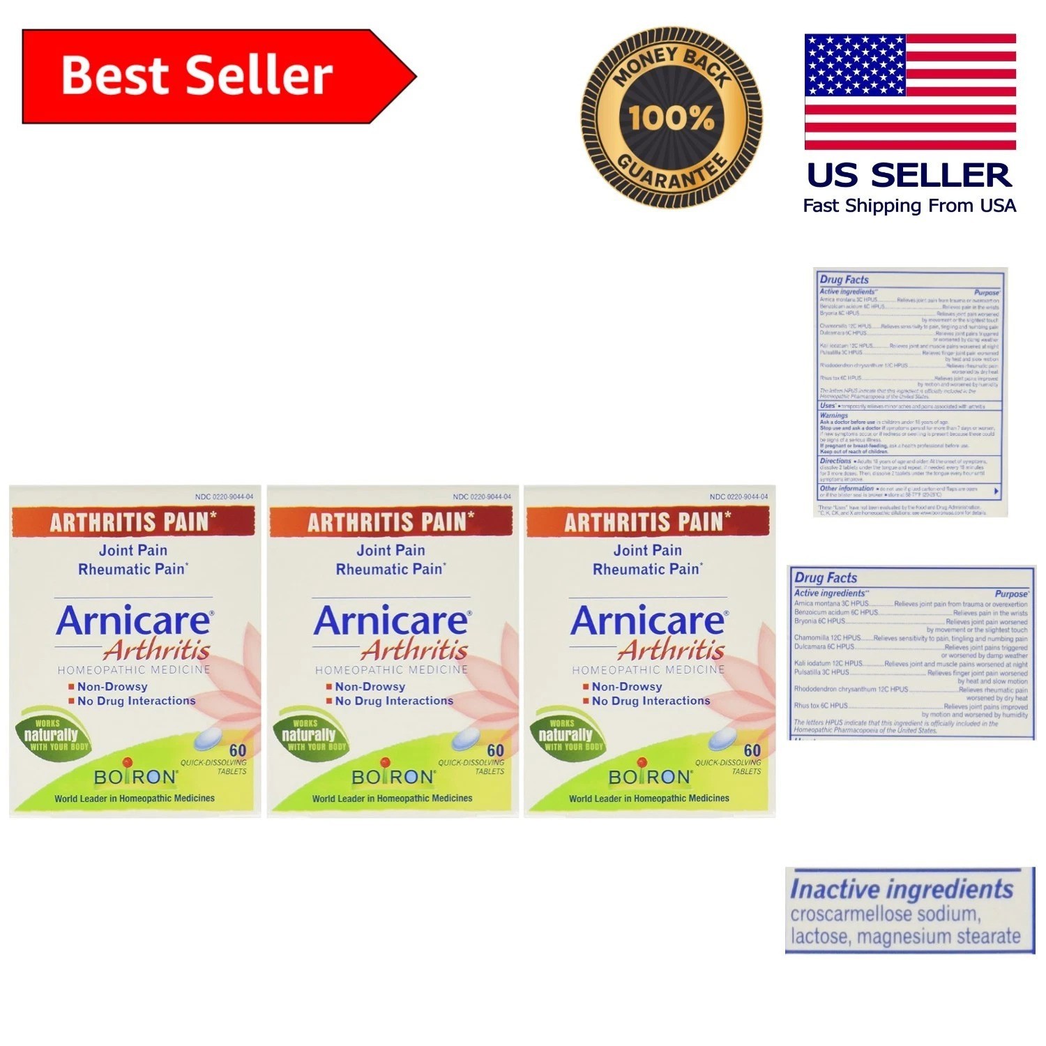 Natural Arnicare Arthritis Pain Relief - 60 Tablets in a Convenient 3 Pack