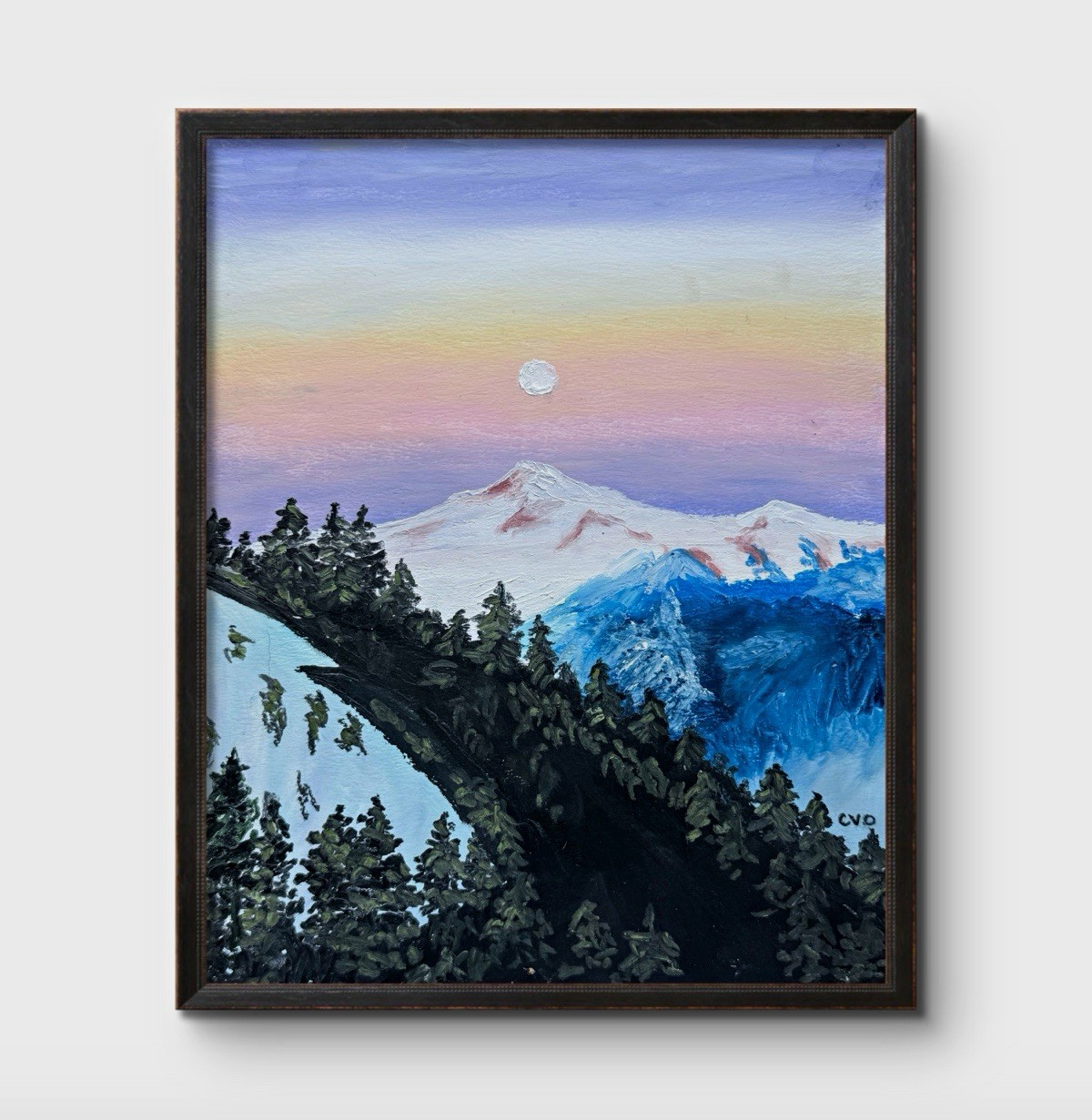 Original 8 x 10” Impressionist Landscape Painting Mountains Forest Moon Original 8 x 10” Impressionist Landscape Painting Mountains Forest Moon