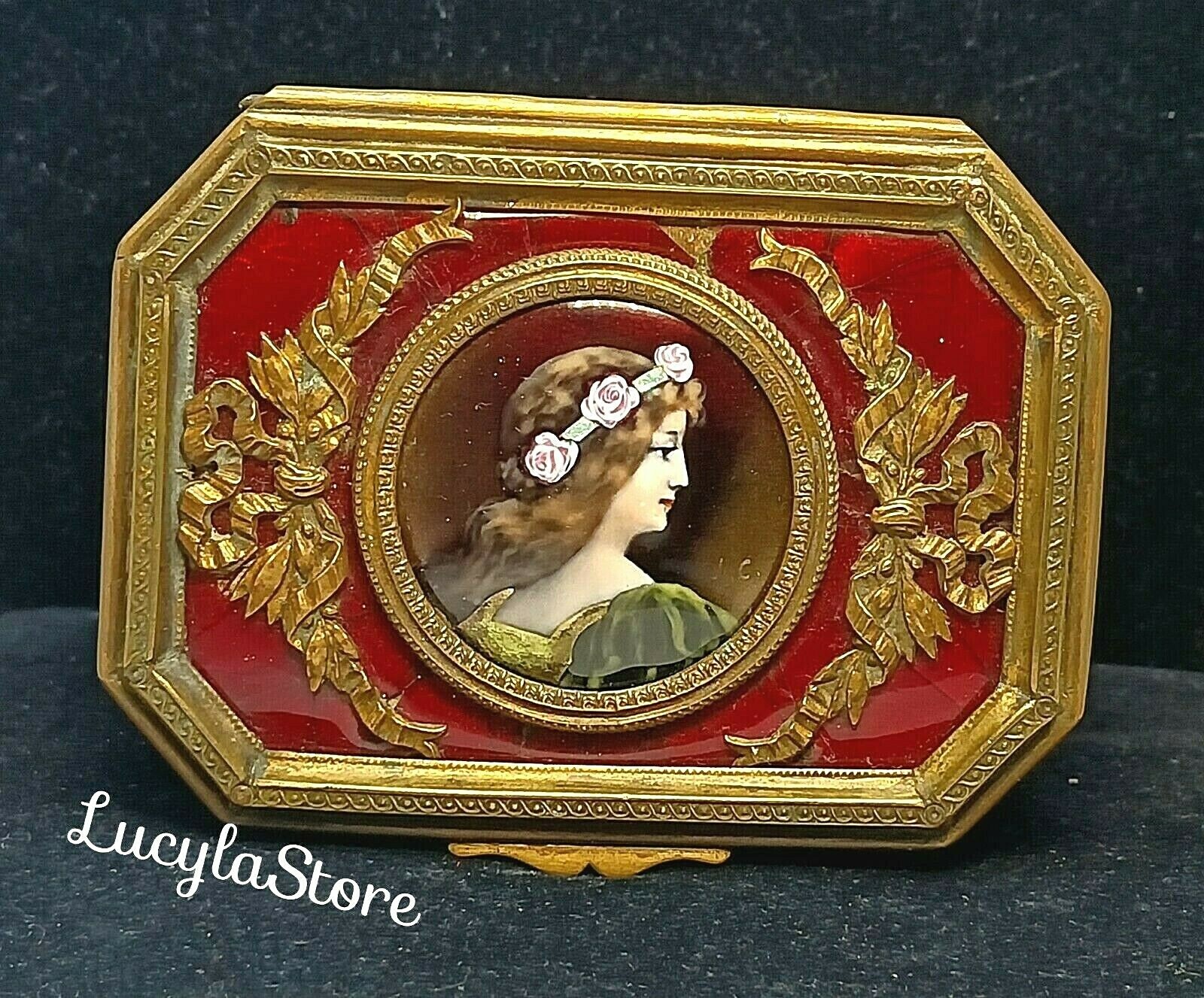 Antique French Bronze Trinket Jewelry Box Lady Portrait Guilloche Enamel signed Antique French Bronze Trinket Jewelry Box Lady Portrait Guilloche Enamel signed