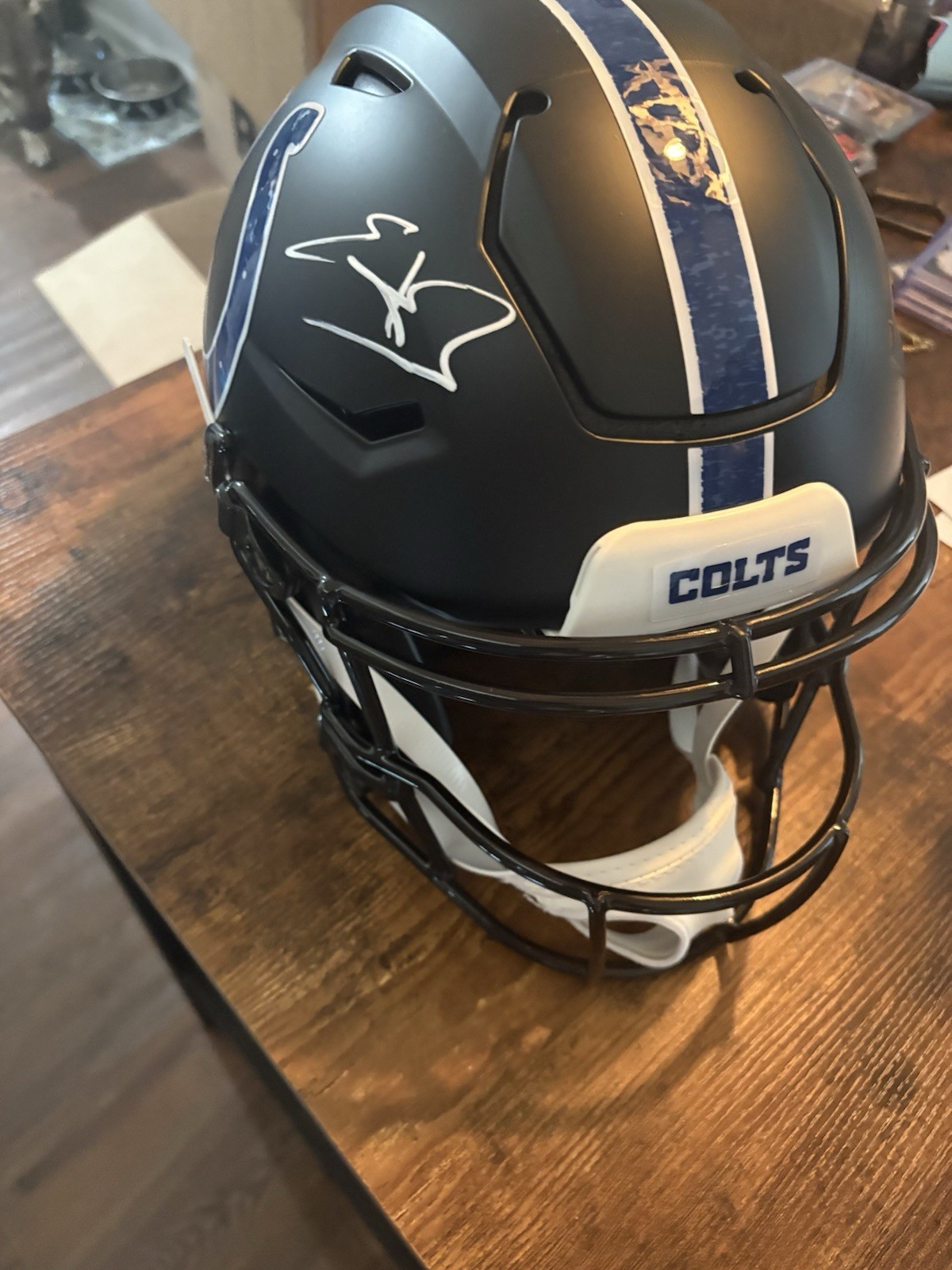 Edgerrin James Indianapolis Colts Speedflex Helmet Beckett Witnessed Black Alt