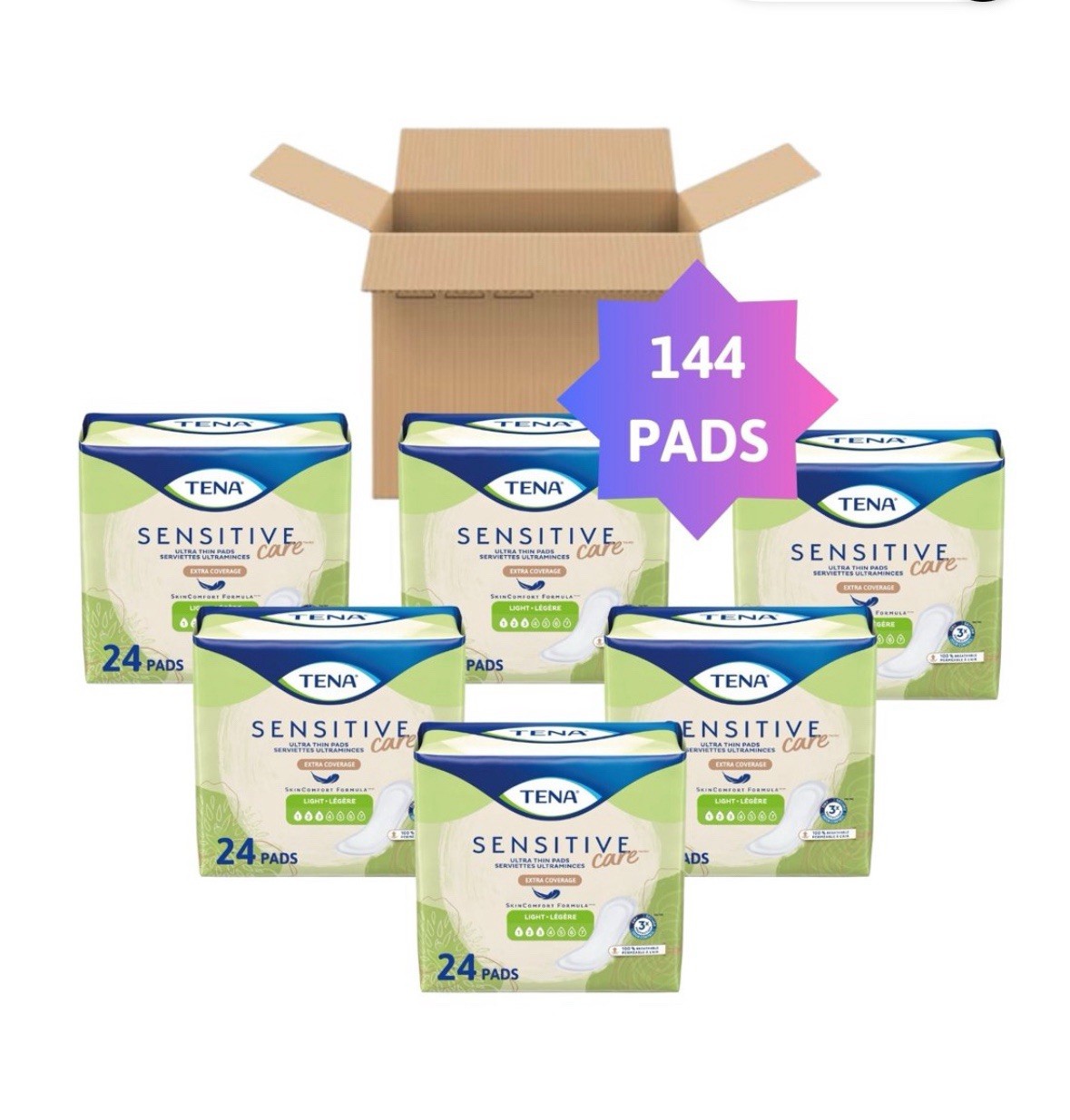 144 CT TENA Sensitive Care Ultra Thin Long Incontinence Pads for Women Light Abs 144 CT TENA Sensitive Care Ultra Thin Long Incontinence Pads for Women Light Abs
