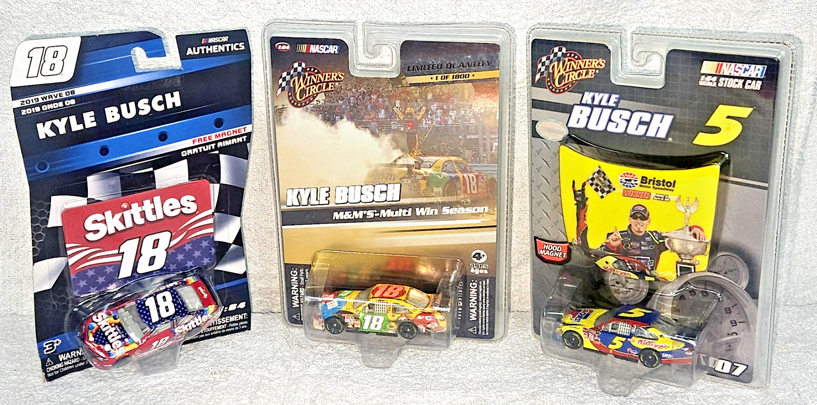 NOS Kyle Busch Diecast 2019 1/64 Skittles 08 M&M Car 07 Kellogs Bristol Win RARE