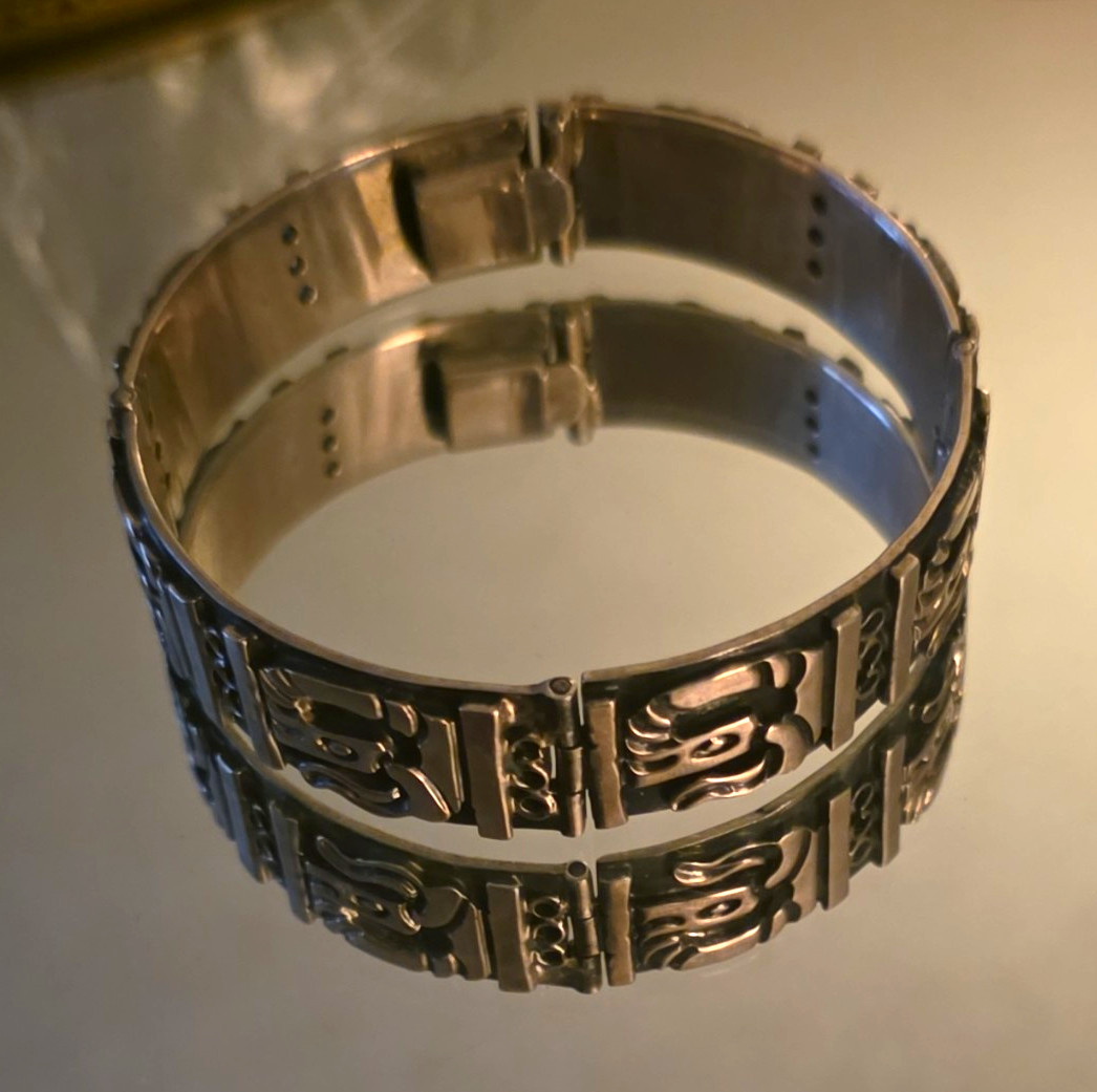 Vintage FarFan Taxco Mexico 925 Sterling Silver Hinged Bangle Eagle Mark 53.75g