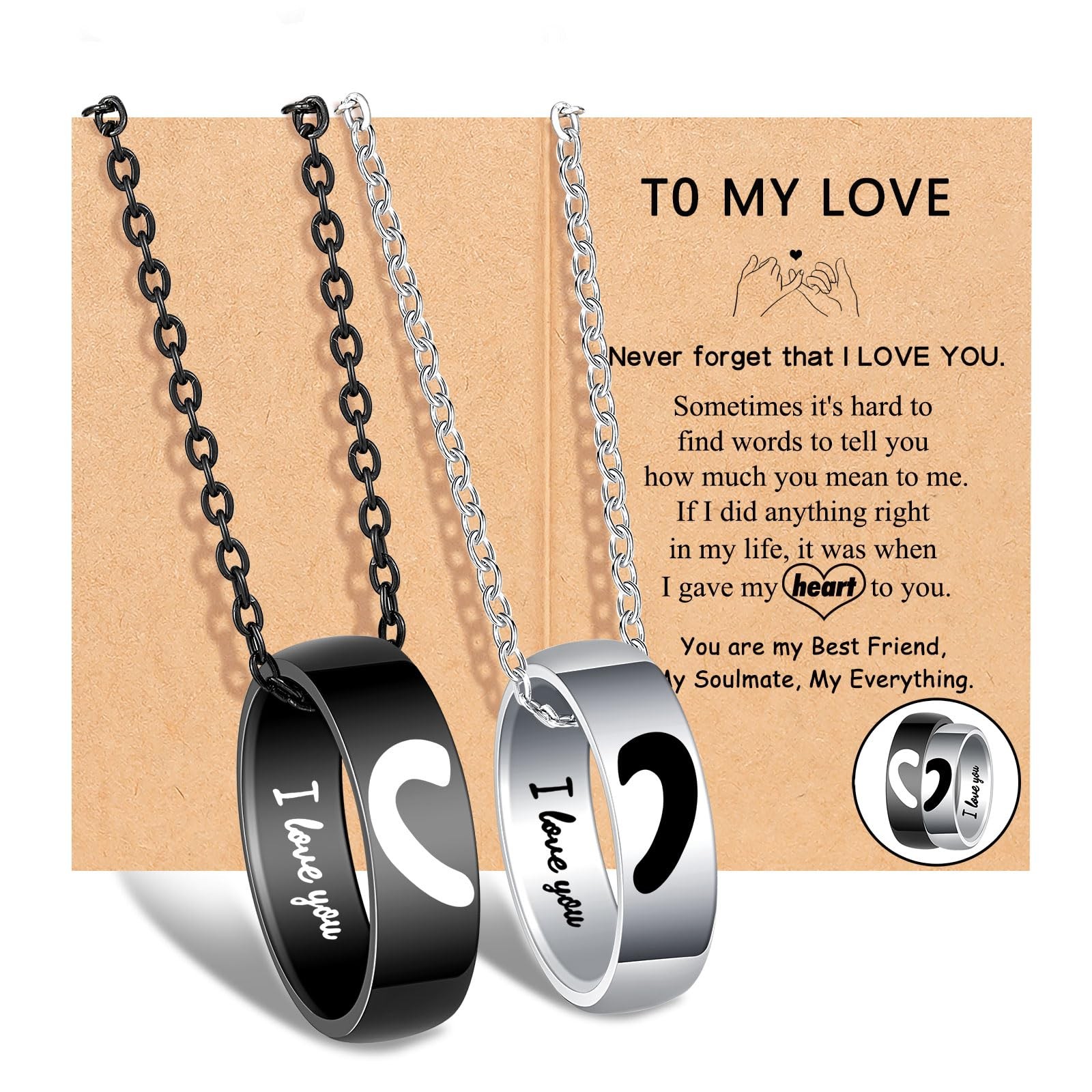 Matching Couple Necklace Rings Set I Love You Promise Gift for Him Her Matching Couple Necklace Rings Set I Love You Promise Gift for Him Her