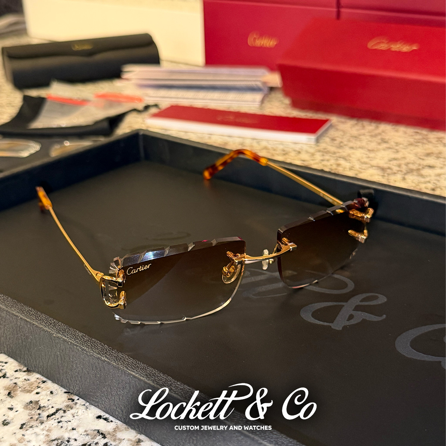Cartier C Decor Sunglasses Gold with Cognac Diamond Cut Lens CT0092o Cartier C Decor Sunglasses Gold with Cognac Diamond Cut Lens CT0092o