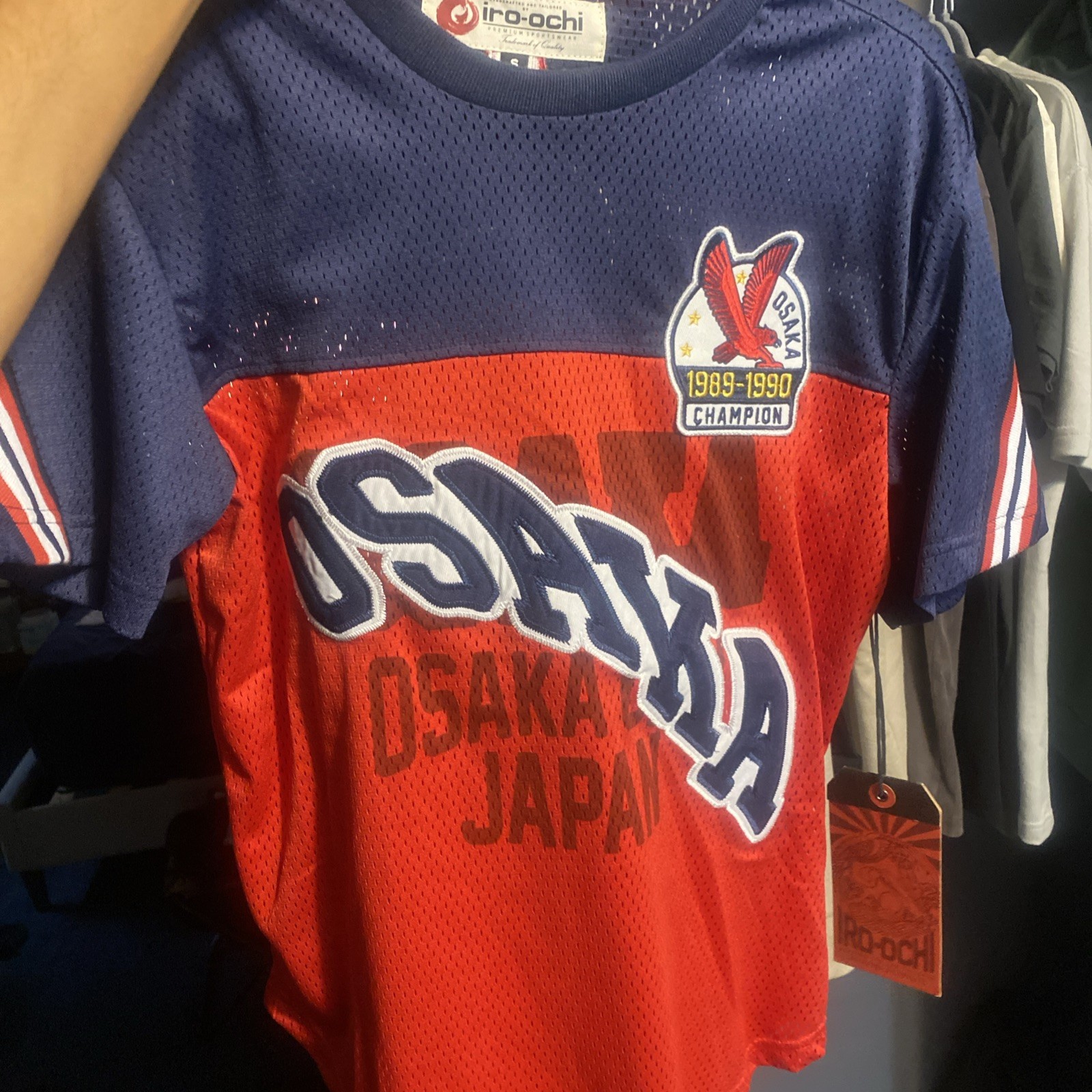 IRO-OCHI Mens SM 1990s Champs Mesh Jersey Shirt Red Navy Osaka Japan 03429 NWT IRO-OCHI Mens SM 1990s Champs Mesh Jersey Shirt Red Navy Osaka Japan 03429 NWT