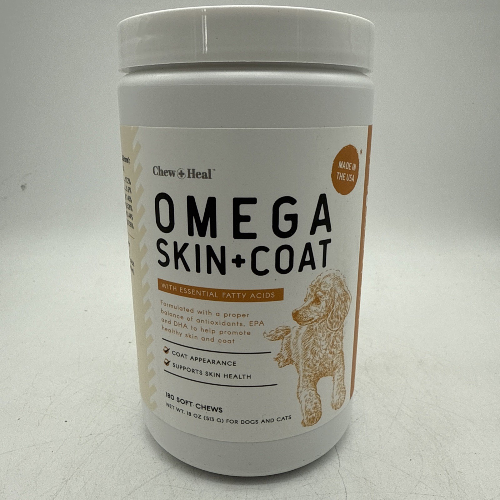Chew+Heal Omega Skin + Coat Dog Supplement 180 Count NEW Chew+Heal Omega Skin + Coat Dog Supplement 180 Count NEW